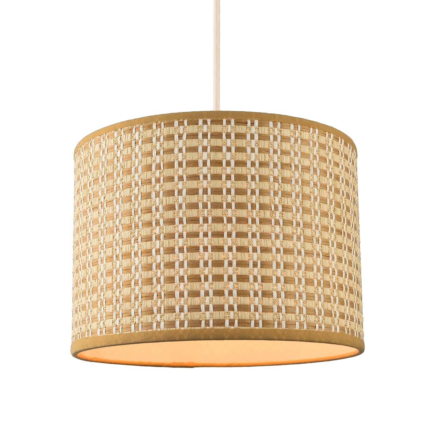 Vintage Reeded Paper Round Lamp Shade with Taupe Cotton Fabric Trims Image 2