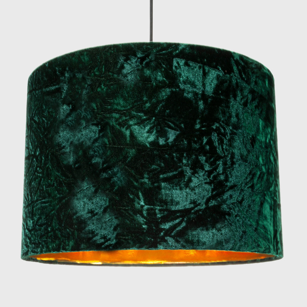 Forest Green Crushed Velvet 16" Floor/Pendant Lampshade with Shiny Copper Inner Image 2
