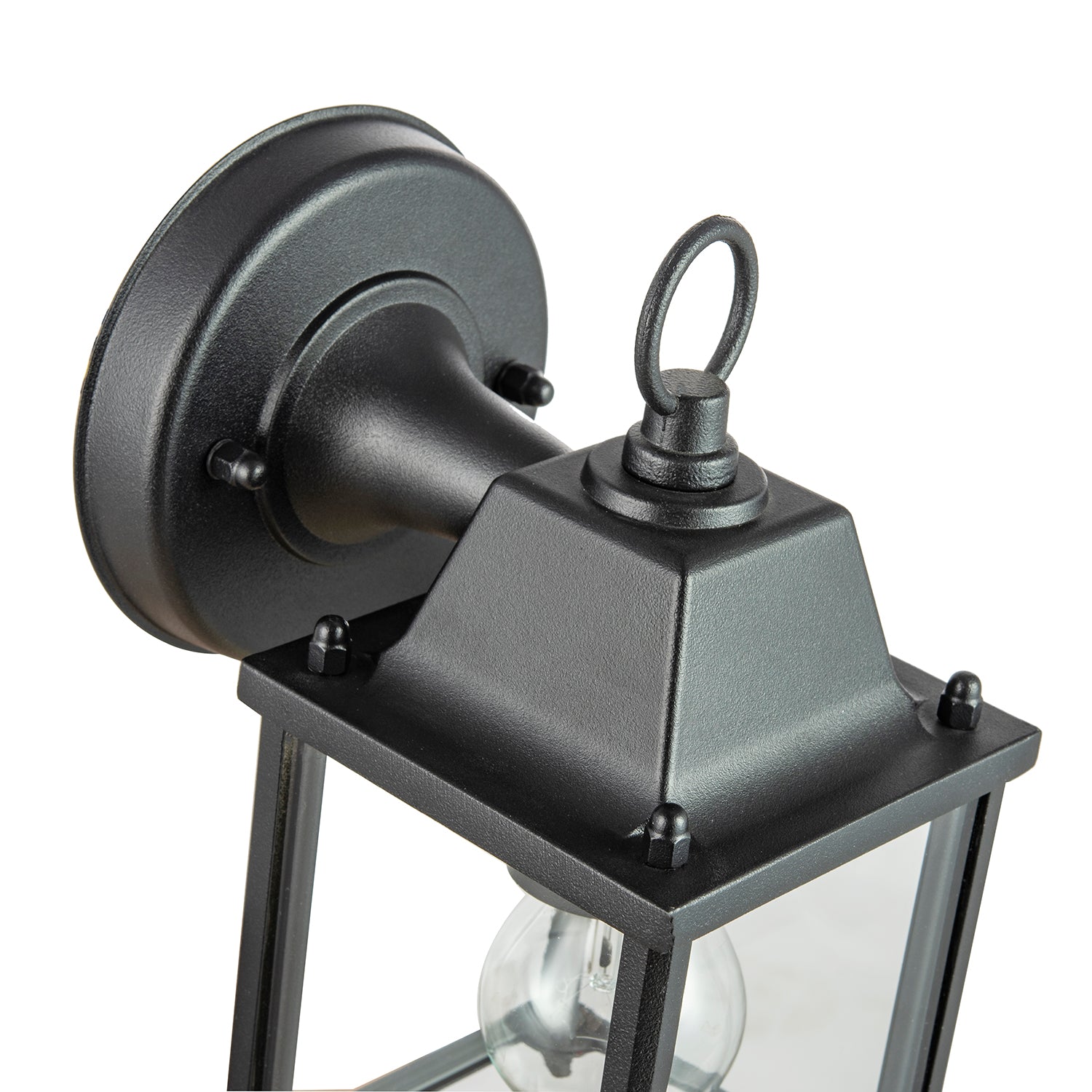 Contemporary Exterior Lantern Wall Light Fitting in Black with Clear Glass Sides Image 5
