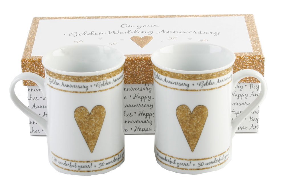 Beautifully Designed 50th Golden Anniversary Mug Set with Matching Gif