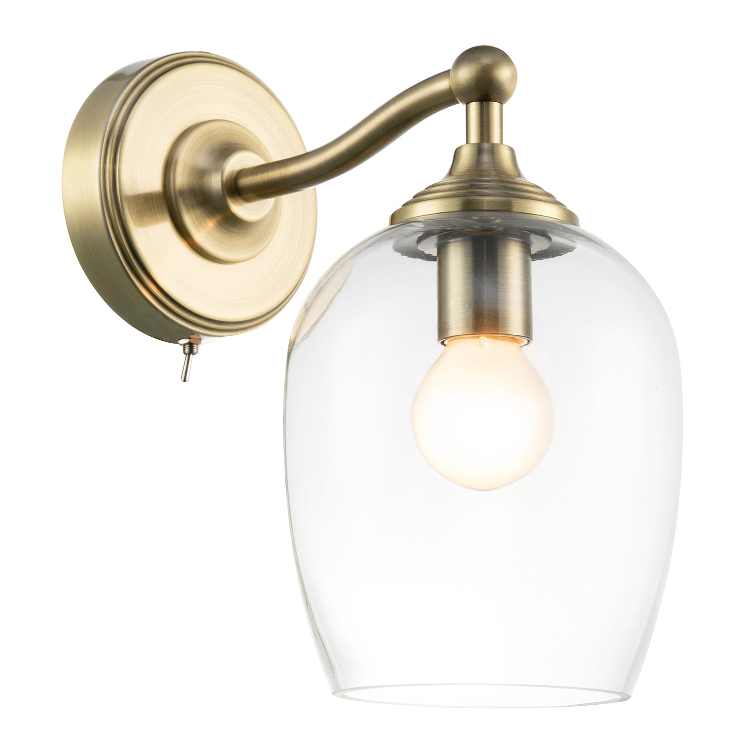 Traditional Wall Light Fitting in Antique Brass with Clear Glass Shade Image 2