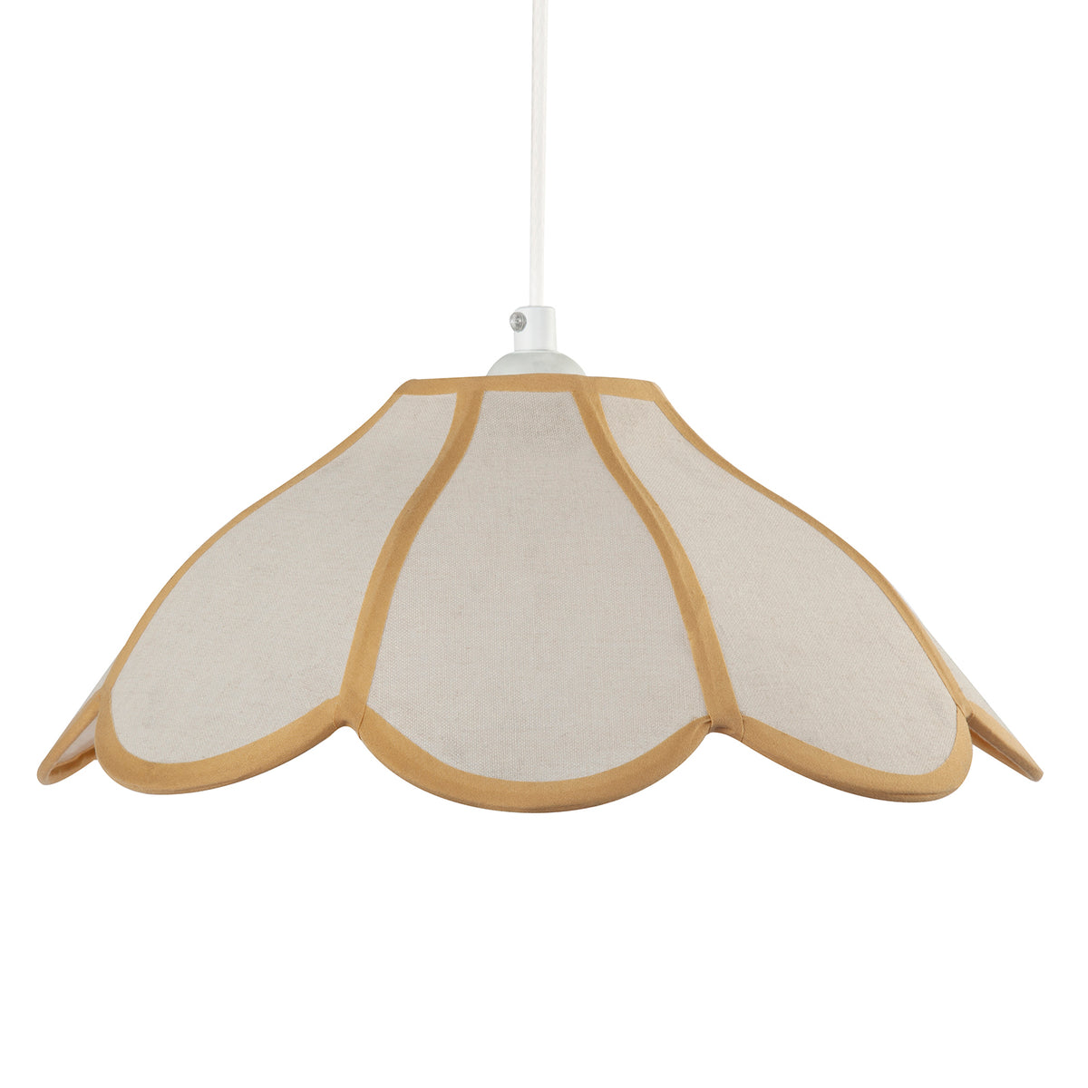 Classic Natural Linen Pendant Ceiling Shade with Taupe Cotton Trim Image 2