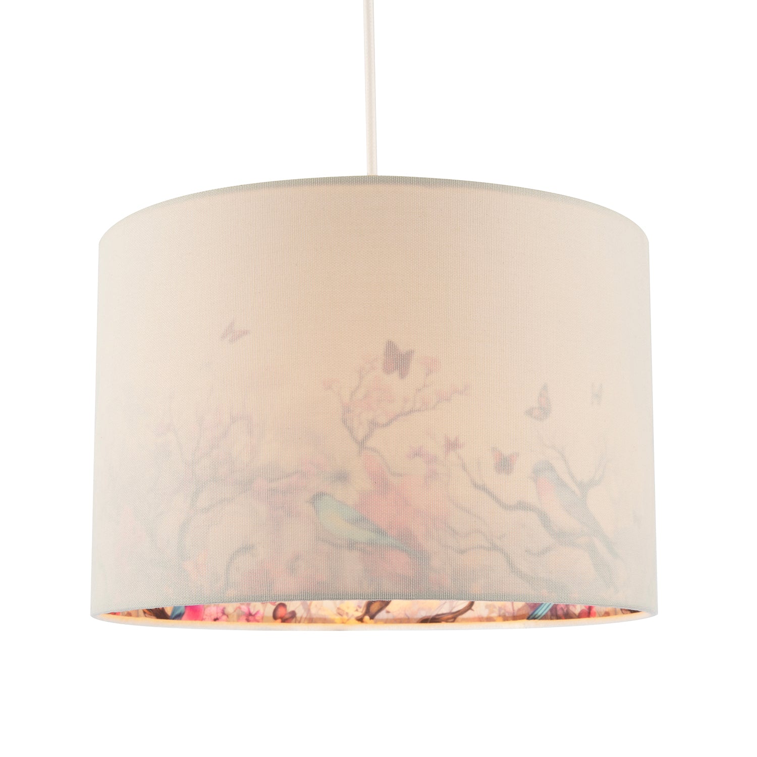 Cream Linen Fabric Lamp Shade with Inner Cotton Colourful Floral Print Image 2