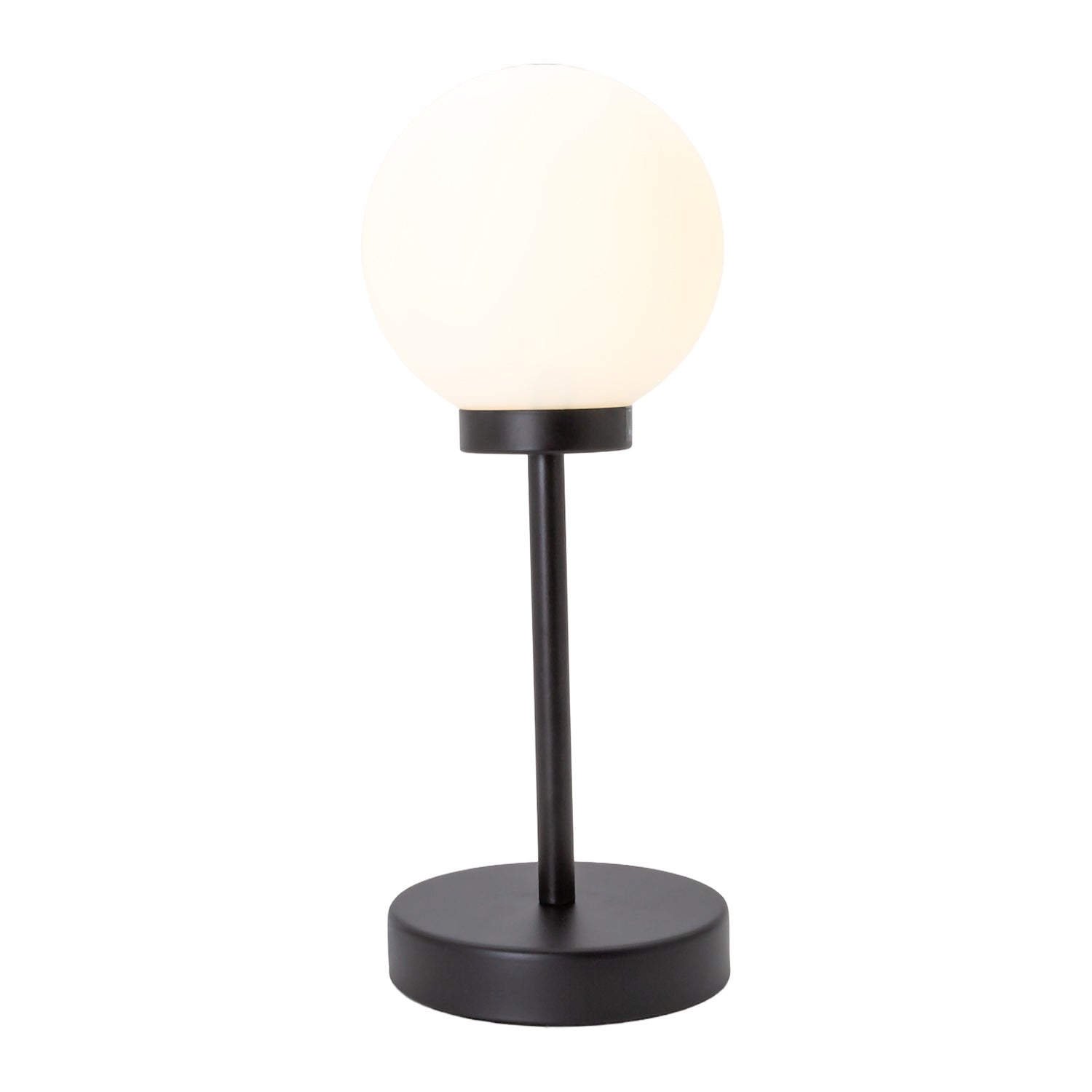 Modern Opal White Glass Globe Table Lamp with Tall Matte Black Stem Image 1