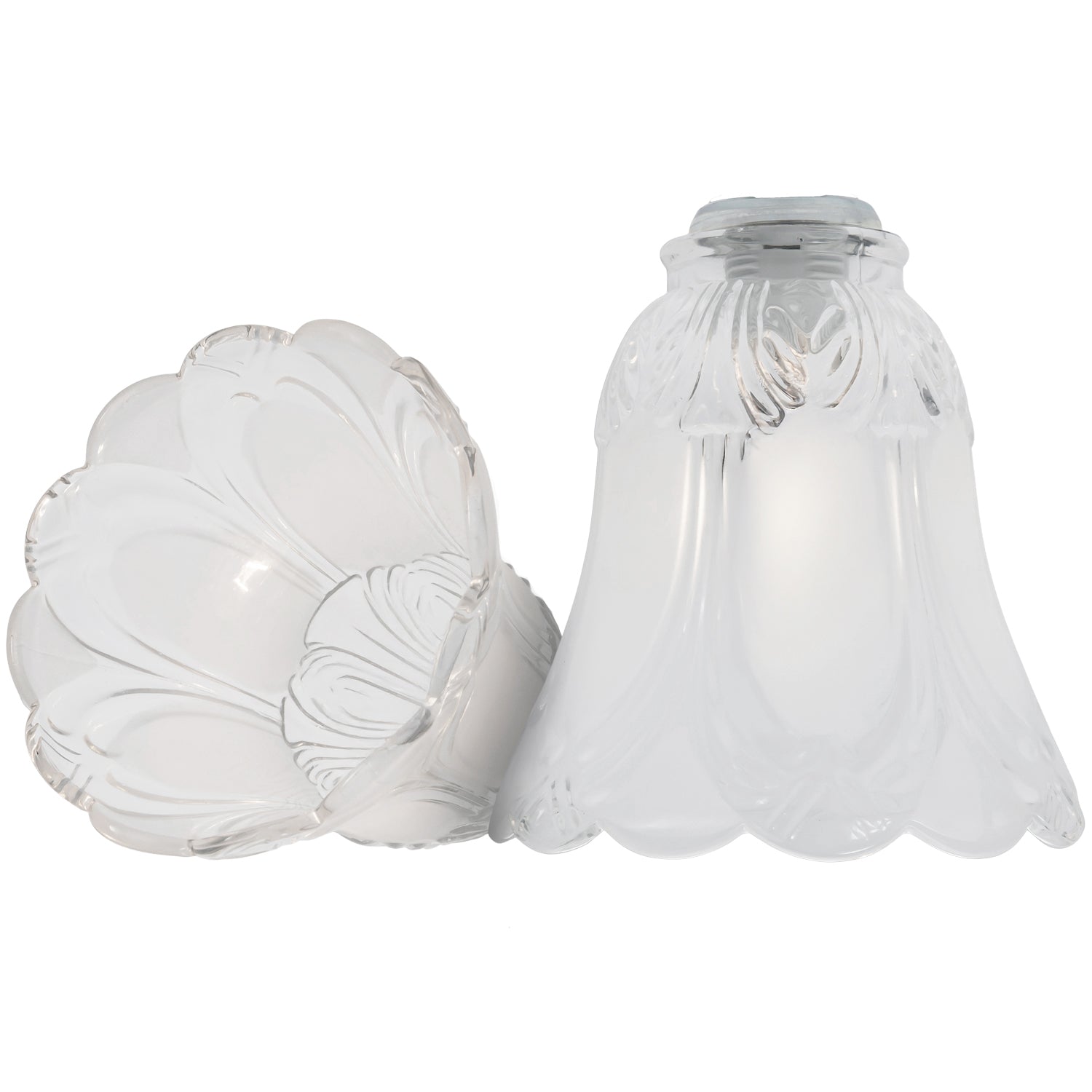 Pair of Frosted and Clear Glass Shades with Floral Design for E14 and E27 Image 2