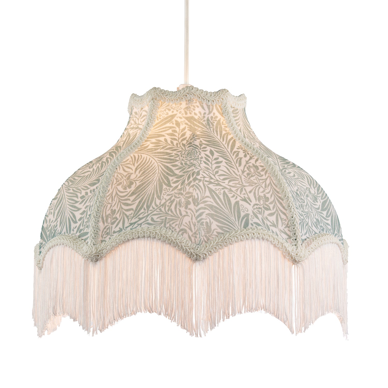 Classic Victorian Lamp Shade in Light Emerald Green Velvet with Trims Image 2