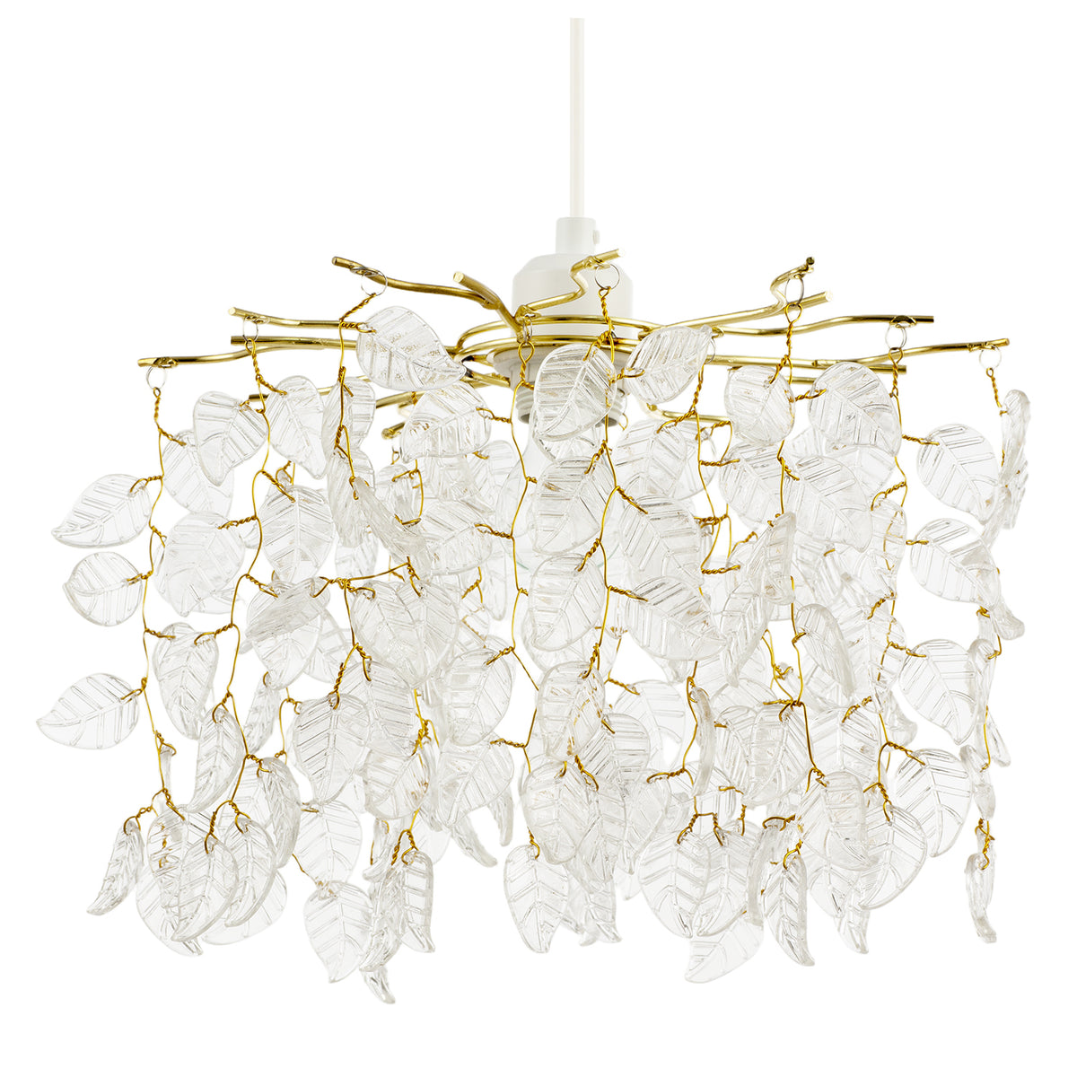 Clear Glass Leaf Cascading Chandelier Pendant Shade in Gold Plated Image 1