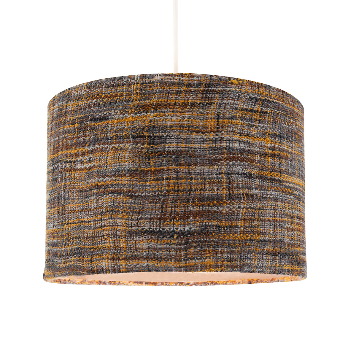 Vintage Lined Linen Fabric Lamp Shade in Mustard Burgundy and Grey Image 2