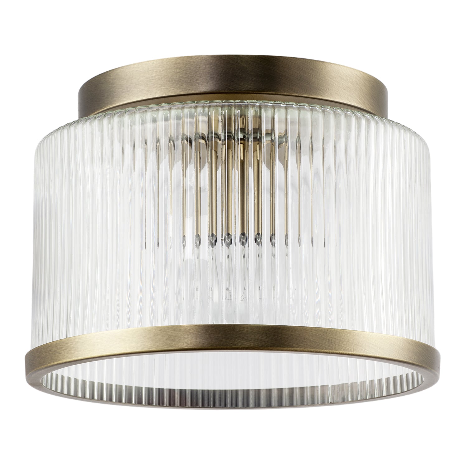Antique Brass Bathroom Ceiling Light with Clear Ribbed Glass Shade Image 1