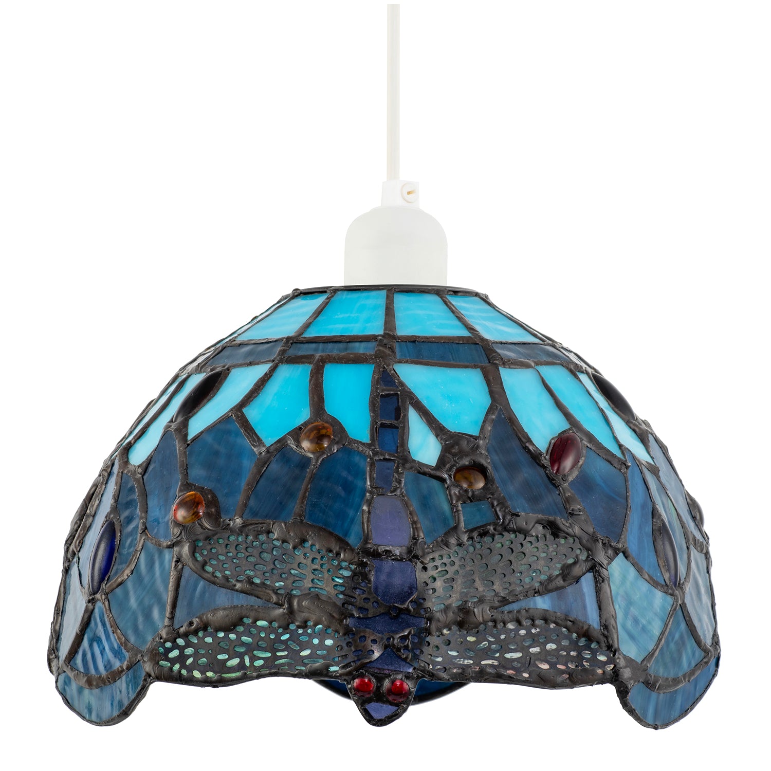 Midnight and Sky Blue Stained Glass Dragonfly Tiffany Pendant Shade Image 1