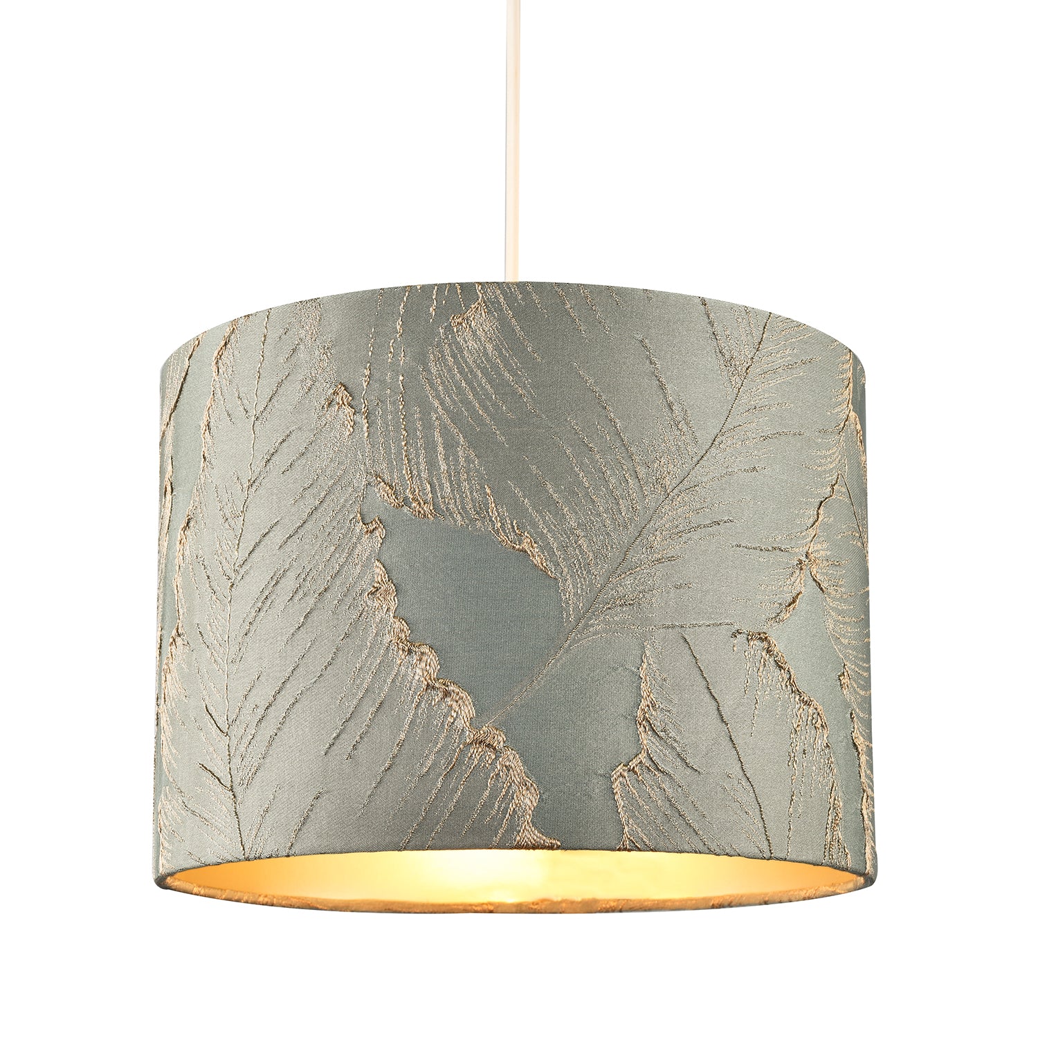 Dusty Silver Jacquard Cotton Lamp Shade with Gold Leaf Foil Leaves Image 2