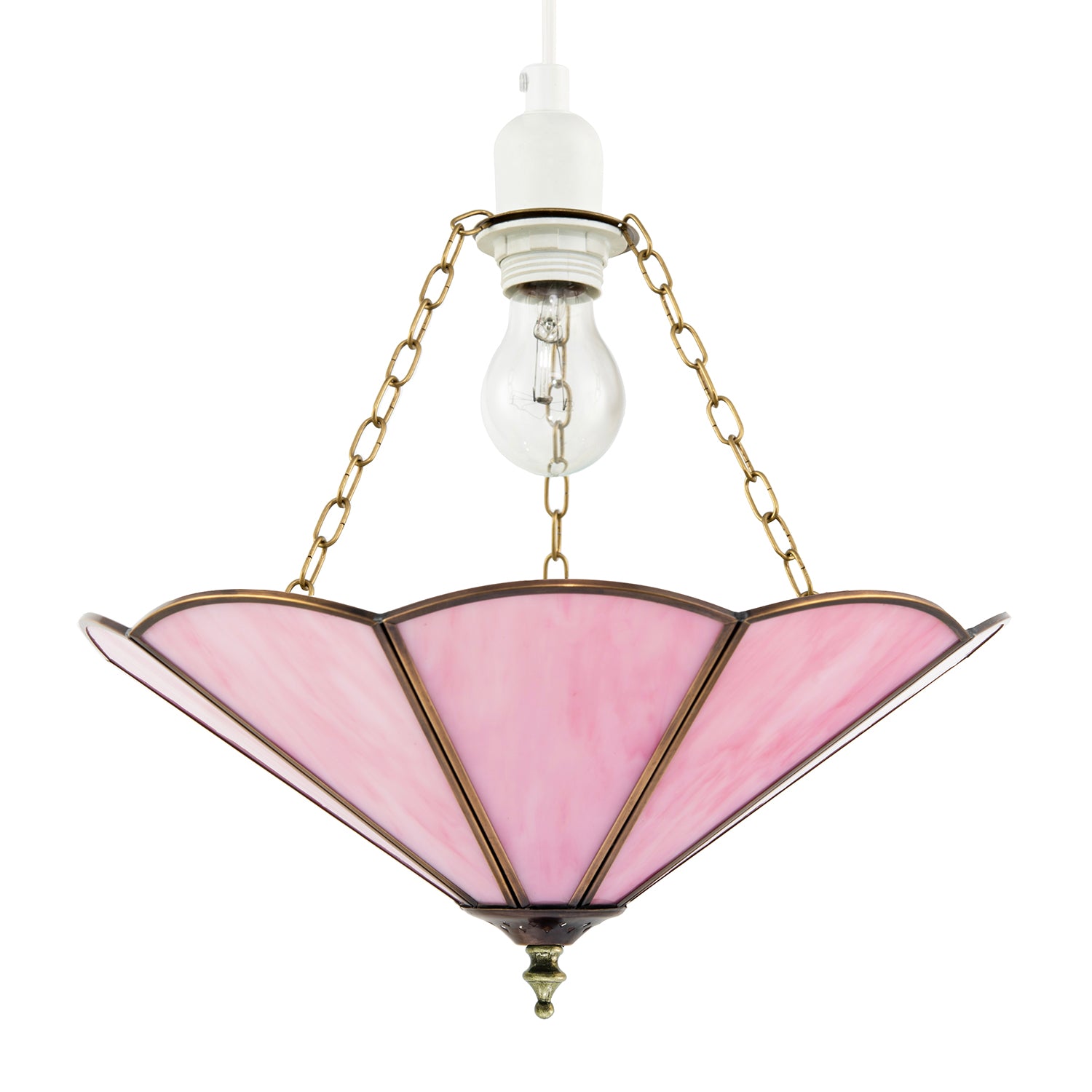Soft Rose Pink Chic Tiffany Glass Easy Fit Pendant Shade with Chains Image 1