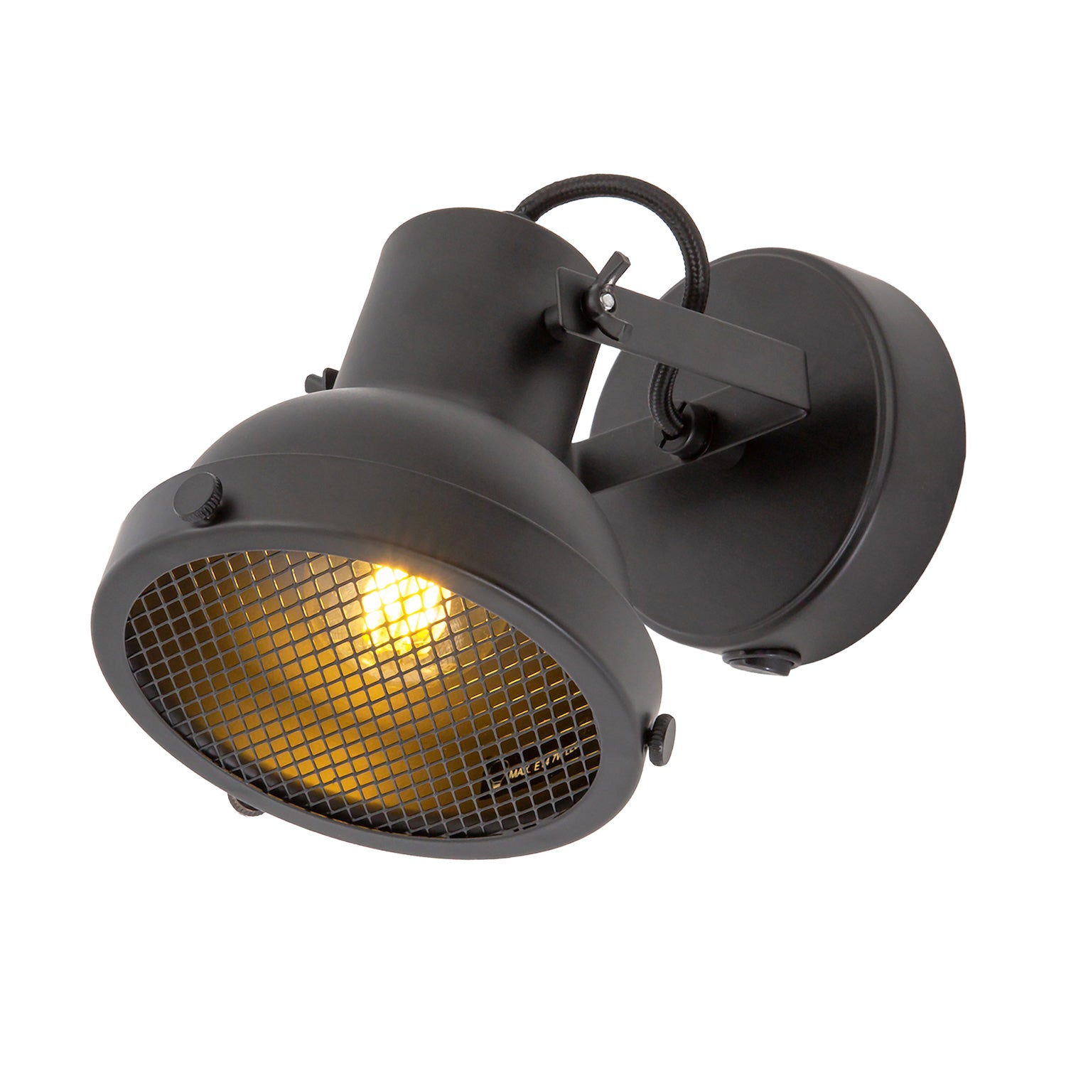 Vintage and Industrial Matte Black Spot Wall Light Fitting with Grill Image 1