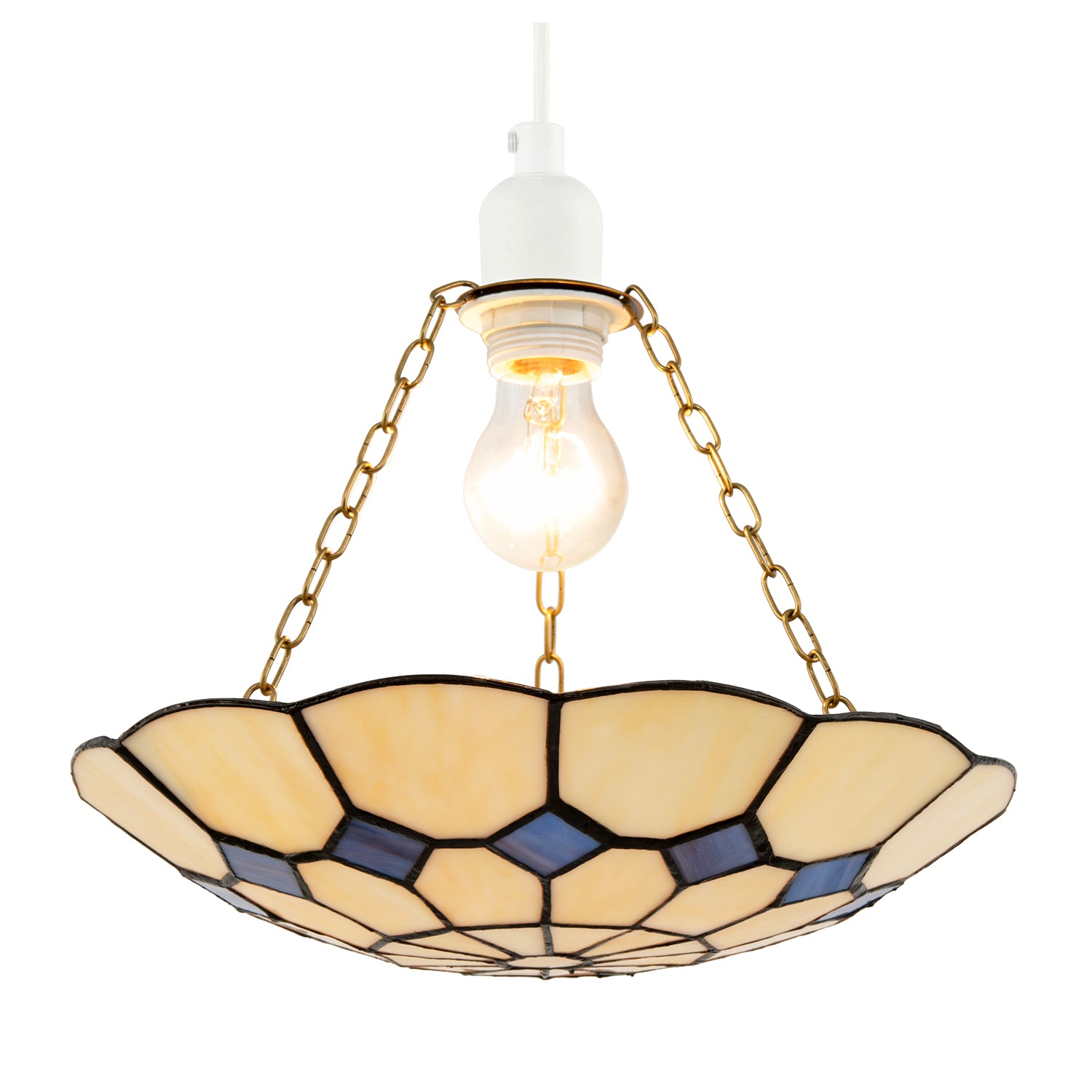 Classic Amber Stained Glass Tiffany Pendant Shade with Purple Diamonds Image 2