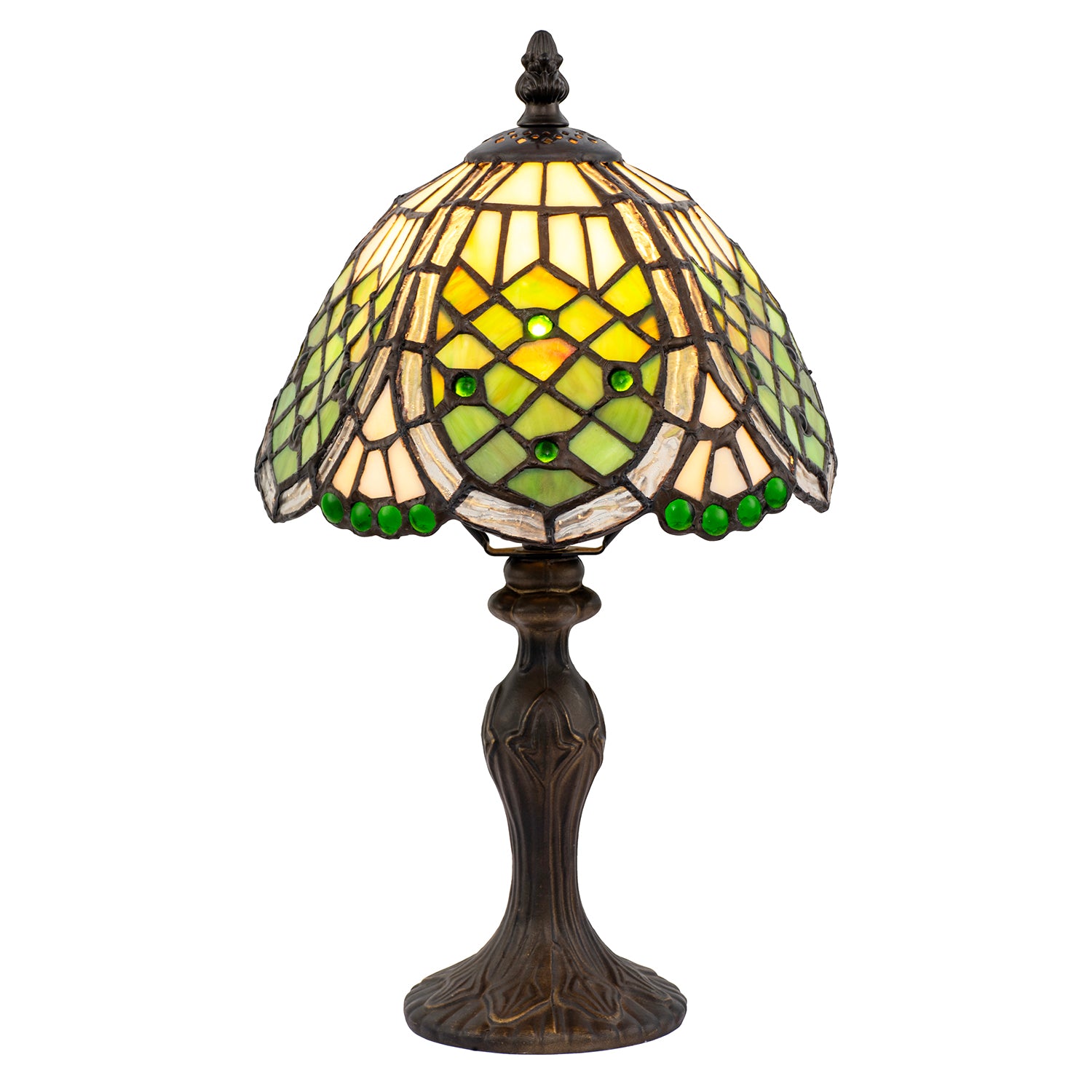 Classic Hand Crafted Round Beaded Tiffany Table Lamp in Toned Green Image 2