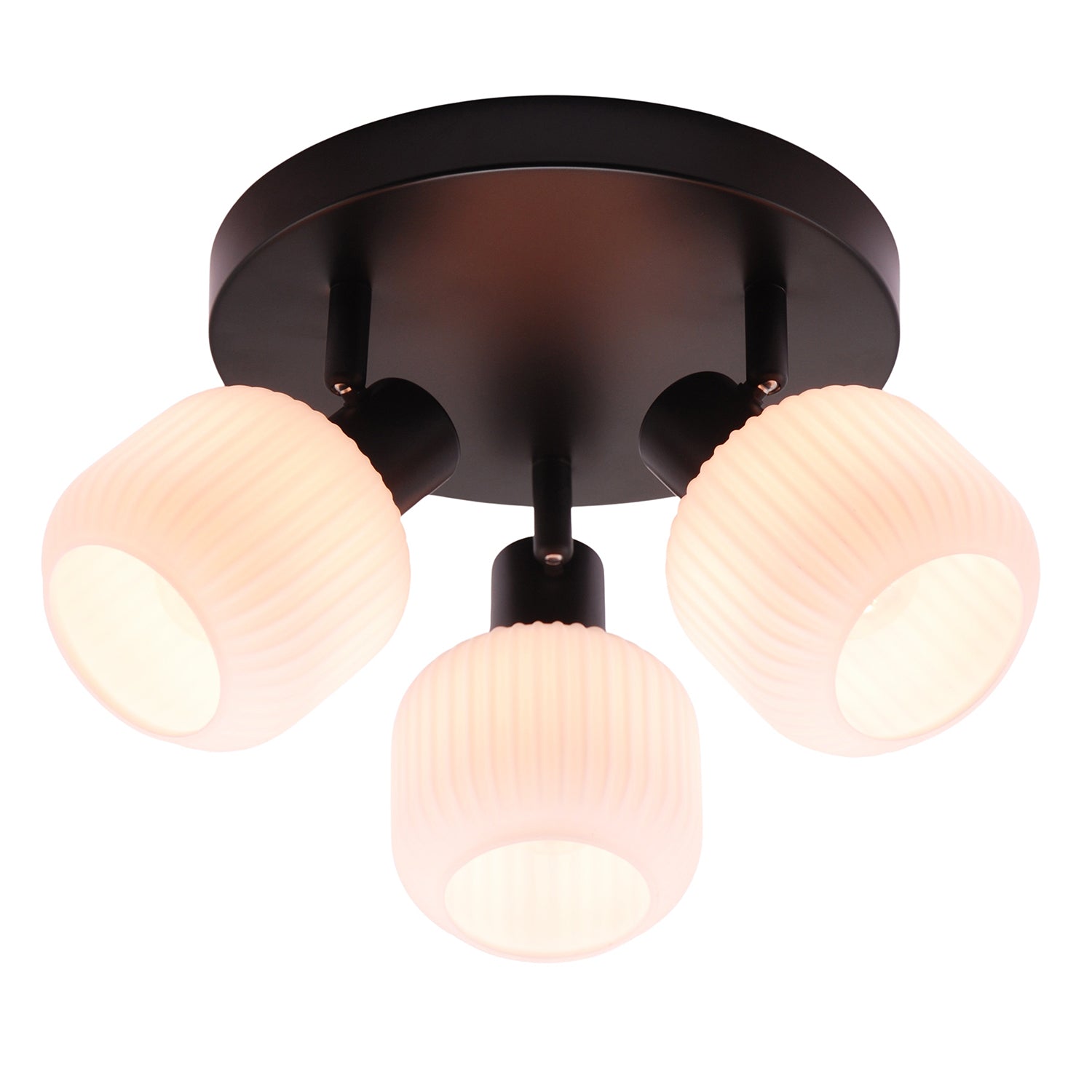 Modern Designer Matte Black Spot Ceiling Light with White Ribbed Glass Shades Image 2