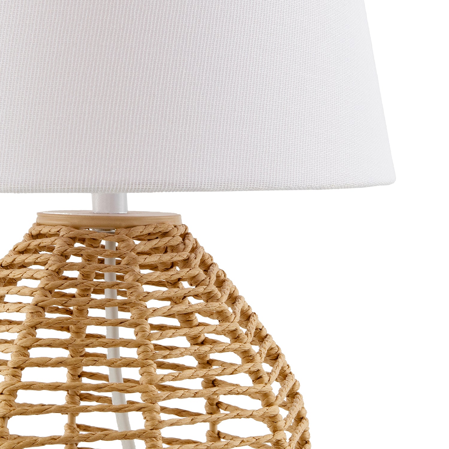 Brown Twisted Paper Table Lamp with White Linen Fabric Drum Shade Image 4