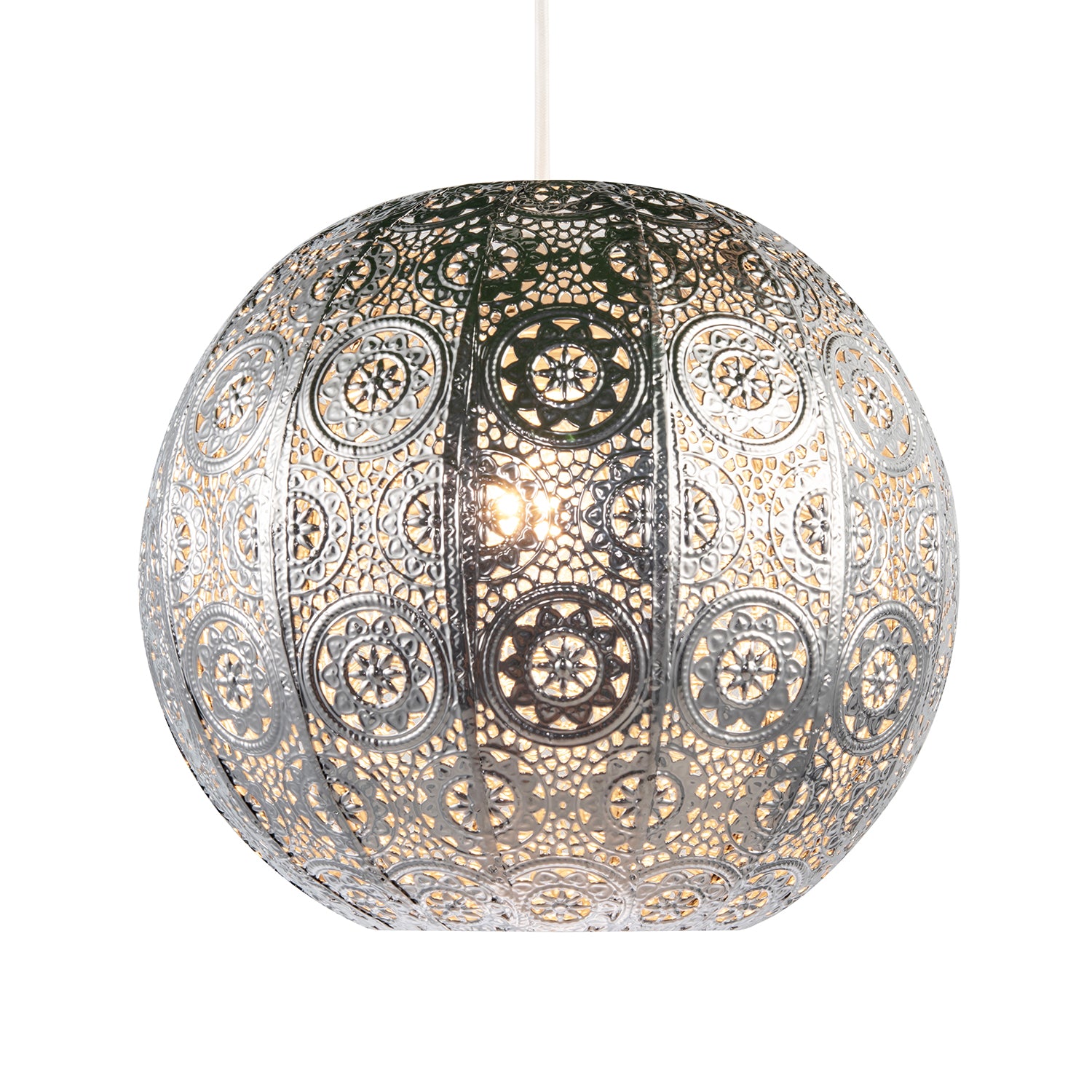 Spherical Vintage Moroccan Pendant Lamp Shade in Shiny Silver Metal Image 1
