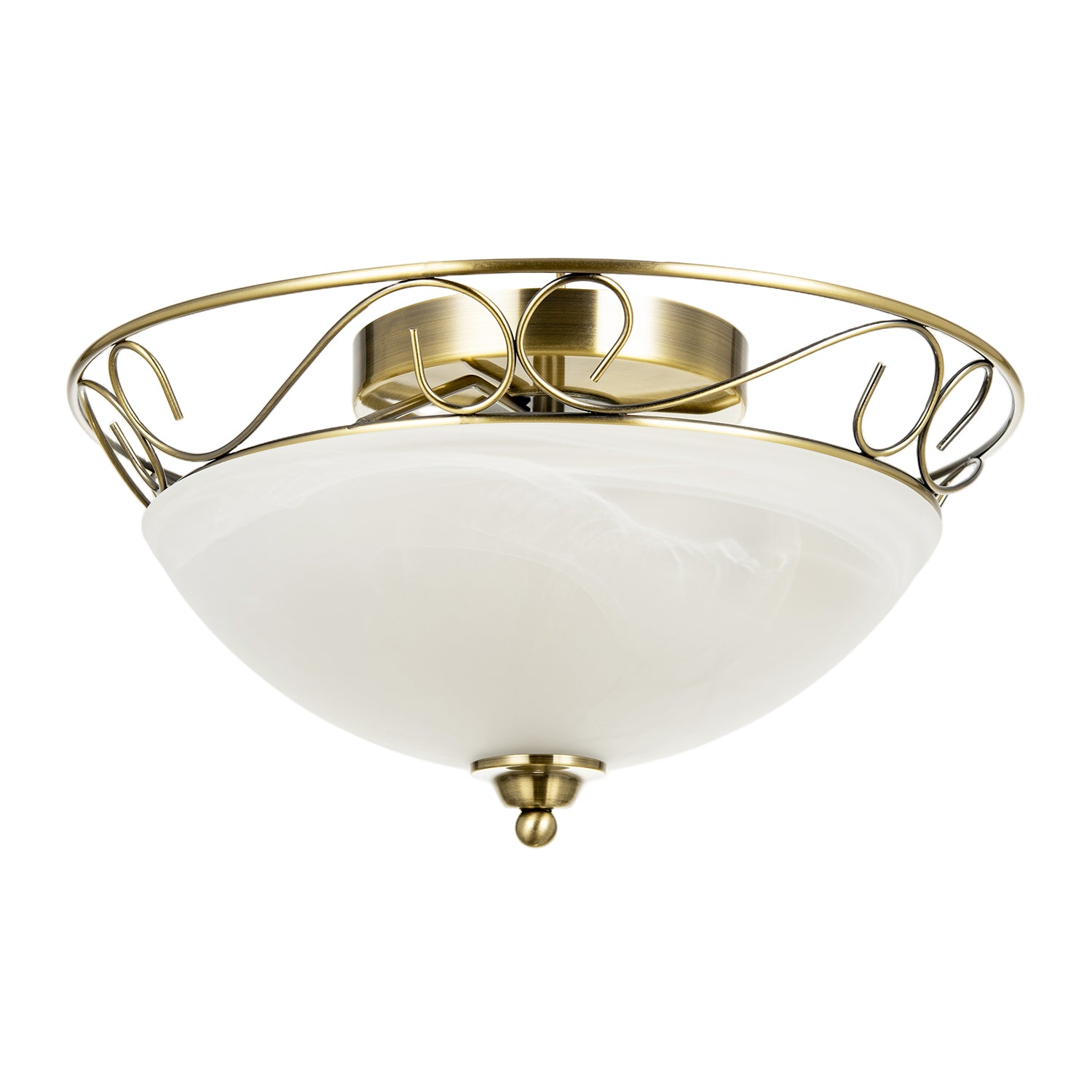 Traditional Antique Brass Flush Ceiling Light with Alabaster Glass Image 1