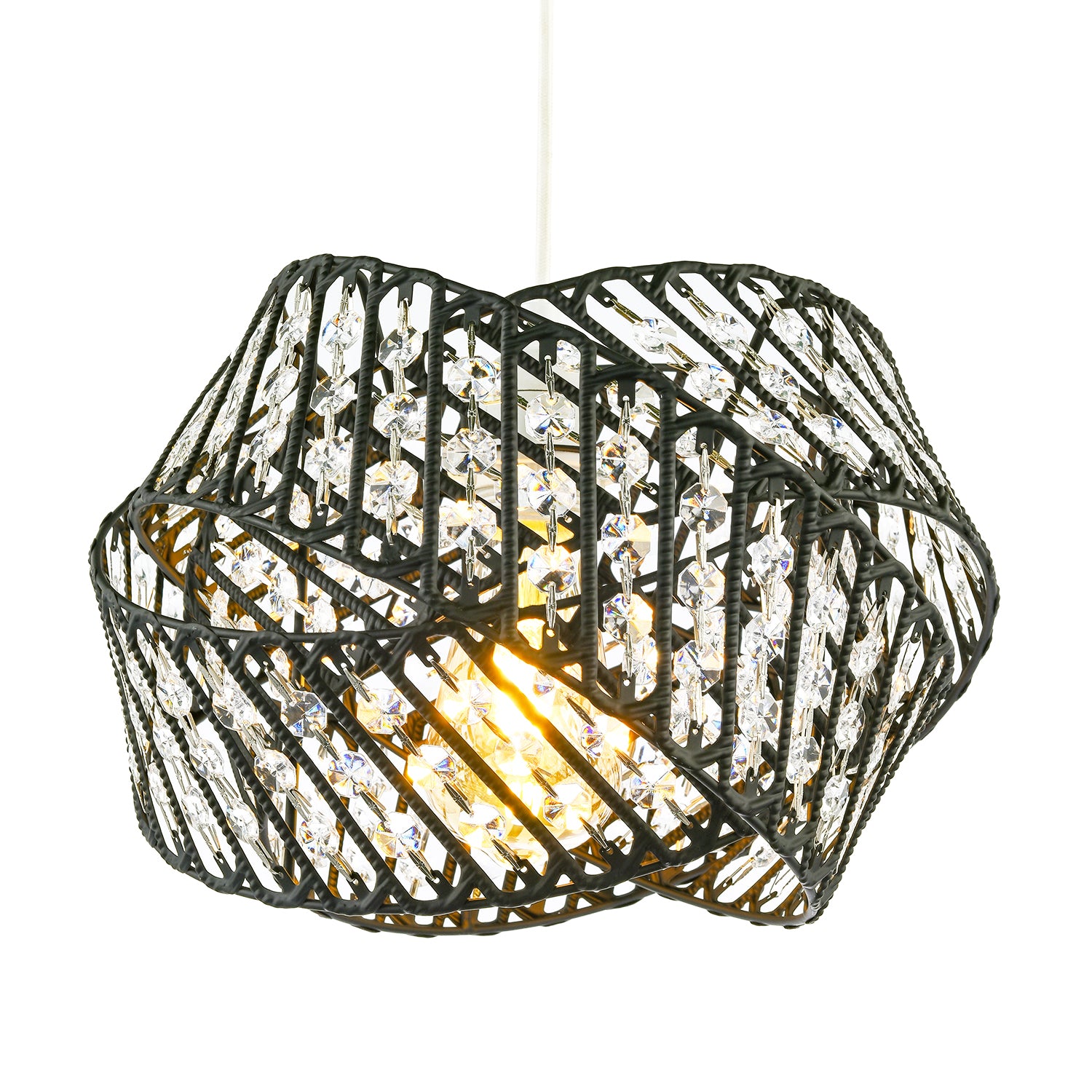 Designer Triple Ring Black Pendant Lamp Shade with Clear Acrylic Beads Image 1