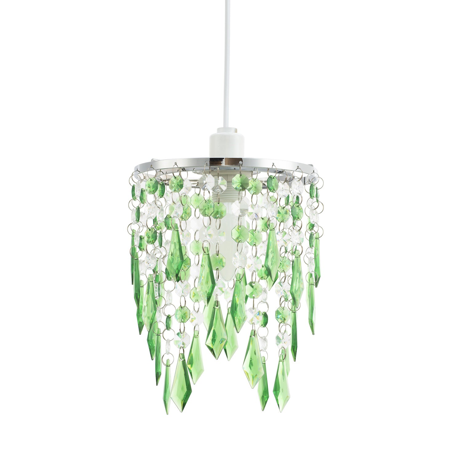 Modern Waterfall Design Pendant Shade with Clear/Emerald Acrylic Drops and Beads Image 2