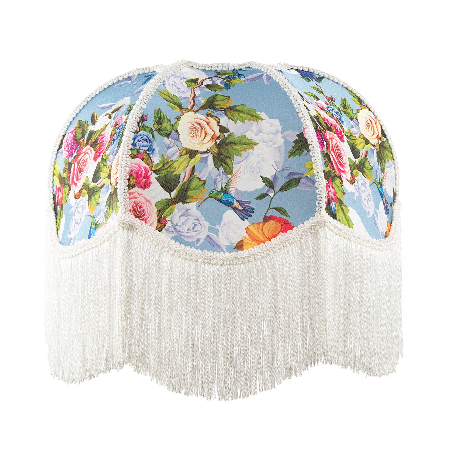 Victorian Empire Lamp Shade in Sky Blue with Colourful Floral Decor Image 1