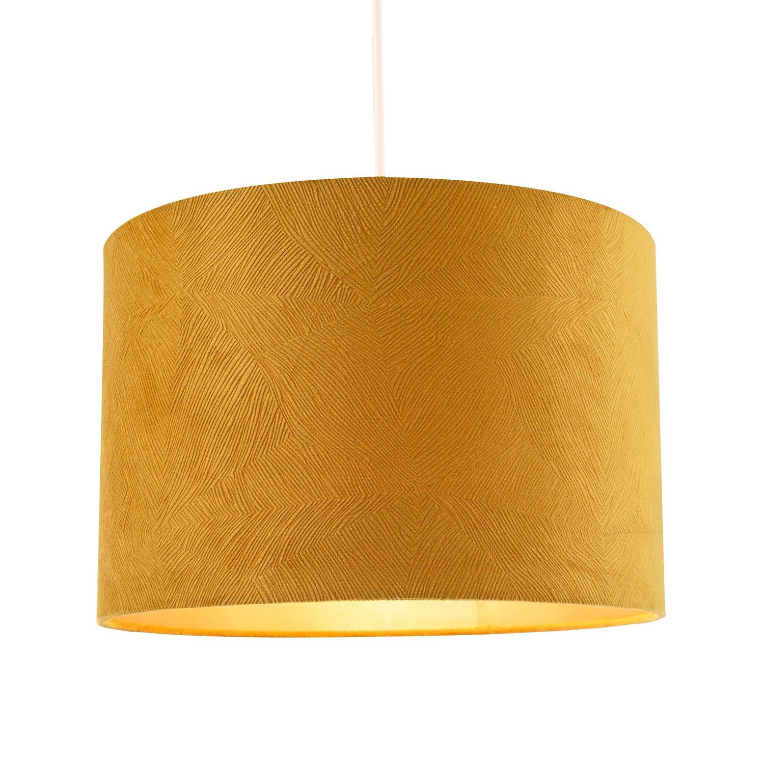 Contemporary Thin Lined Mustard Soft Velvet Fabric Round Lamp Shade Image 2
