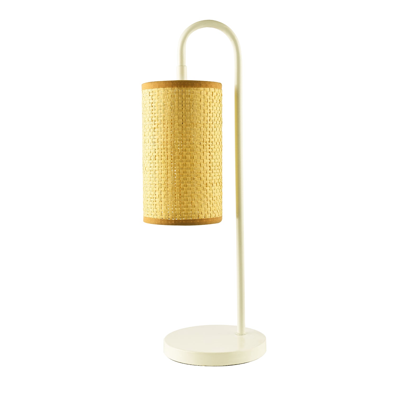 Vintage Classic White Gloss Table Lamp with Tubular Woven Rattan Shade Image 2