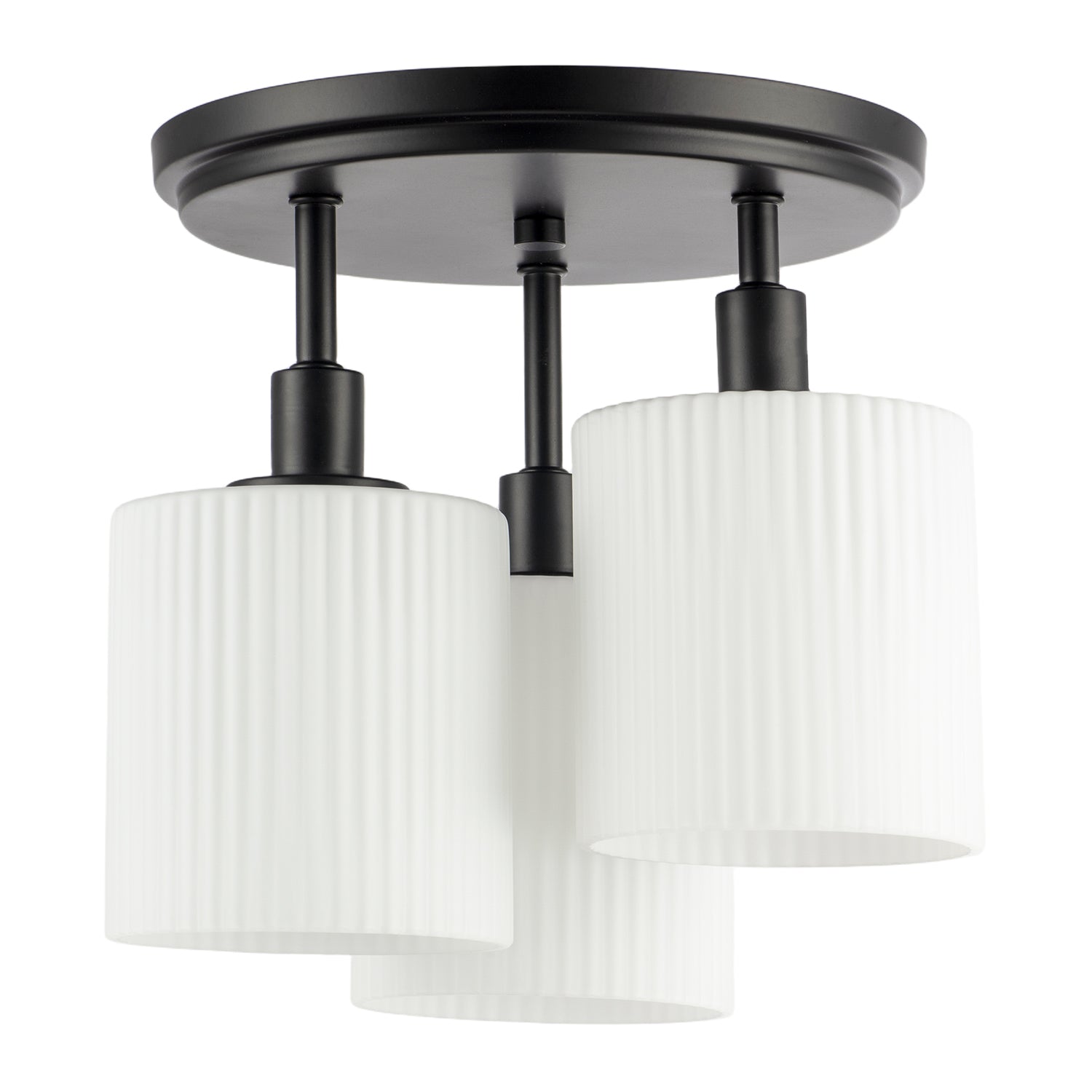 Designer Matte Black Semi Flush Ceiling Light with Fluted Shades Image 1