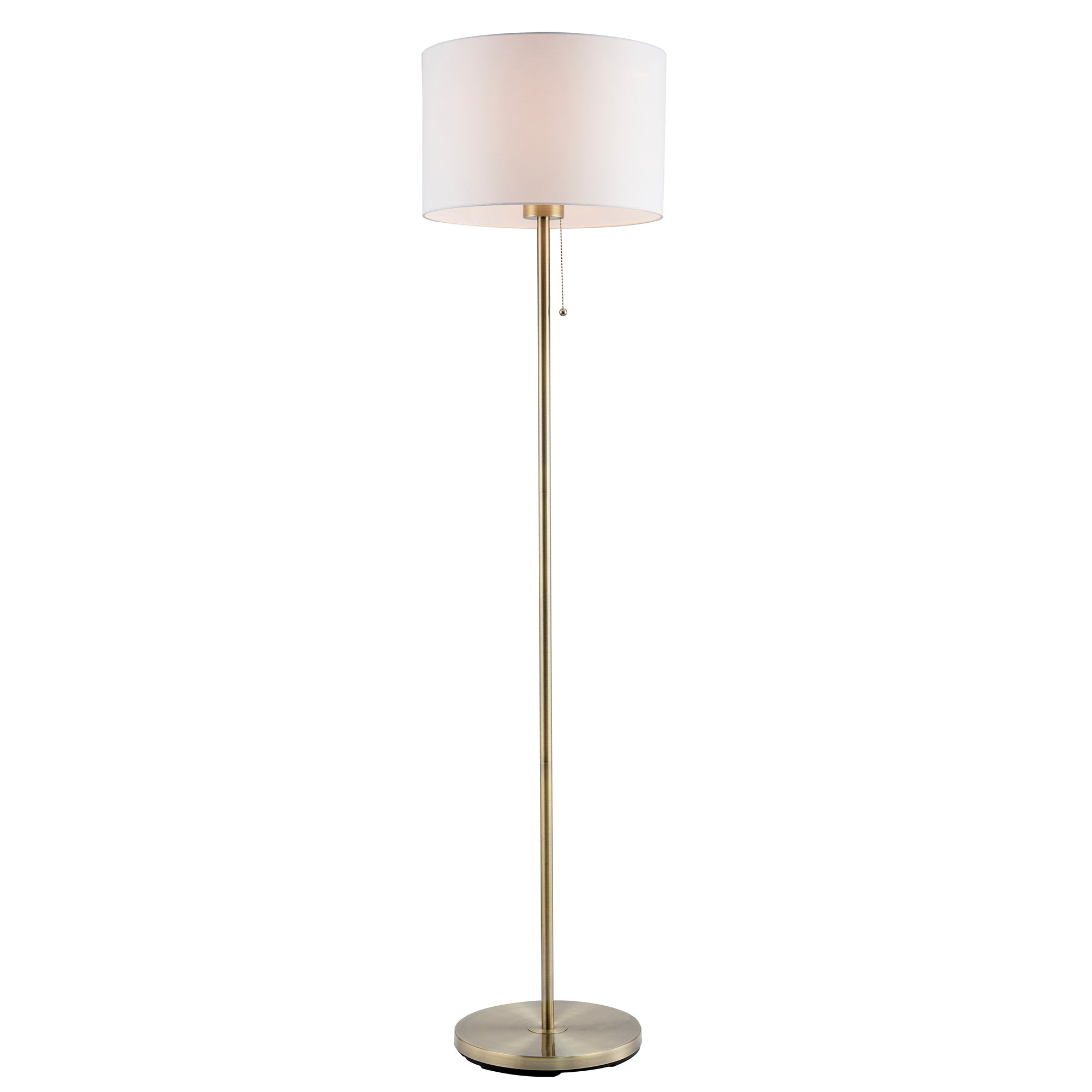 Classic Antique Brass Floor Lamp with Pull Switch and Cotton Shade Image 2