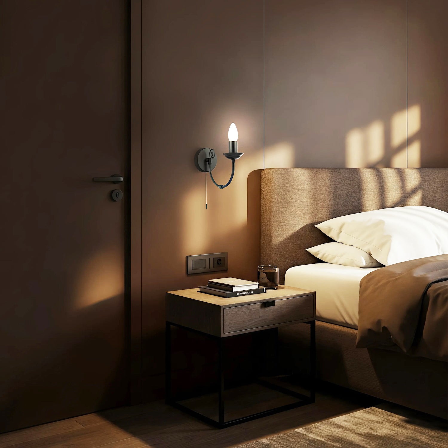 Traditional Classic Matte Black Wall Light with Spiral Finial and Looping Arm Image 7