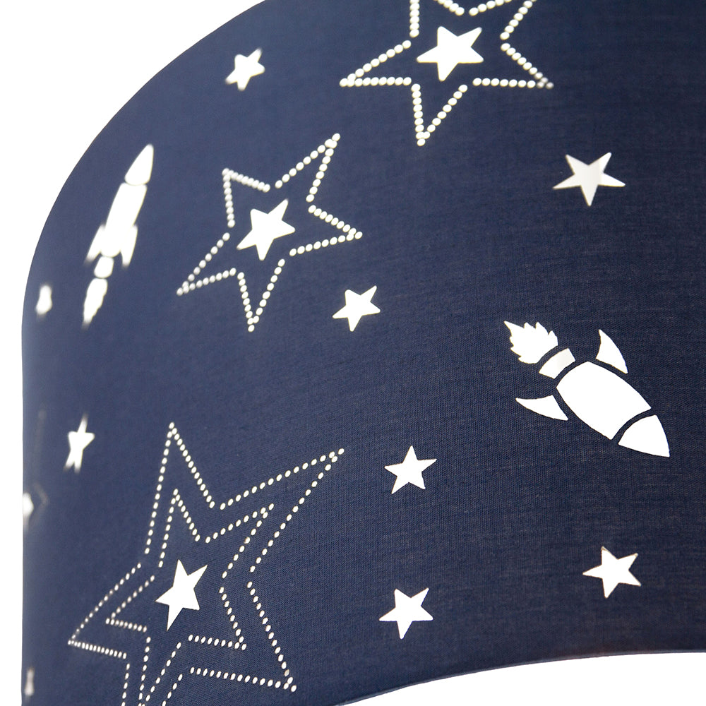 Fun Rockets and Stars Childrens/Kids Blue Cotton Bedroom Pendant or Lamp Shade Image 2