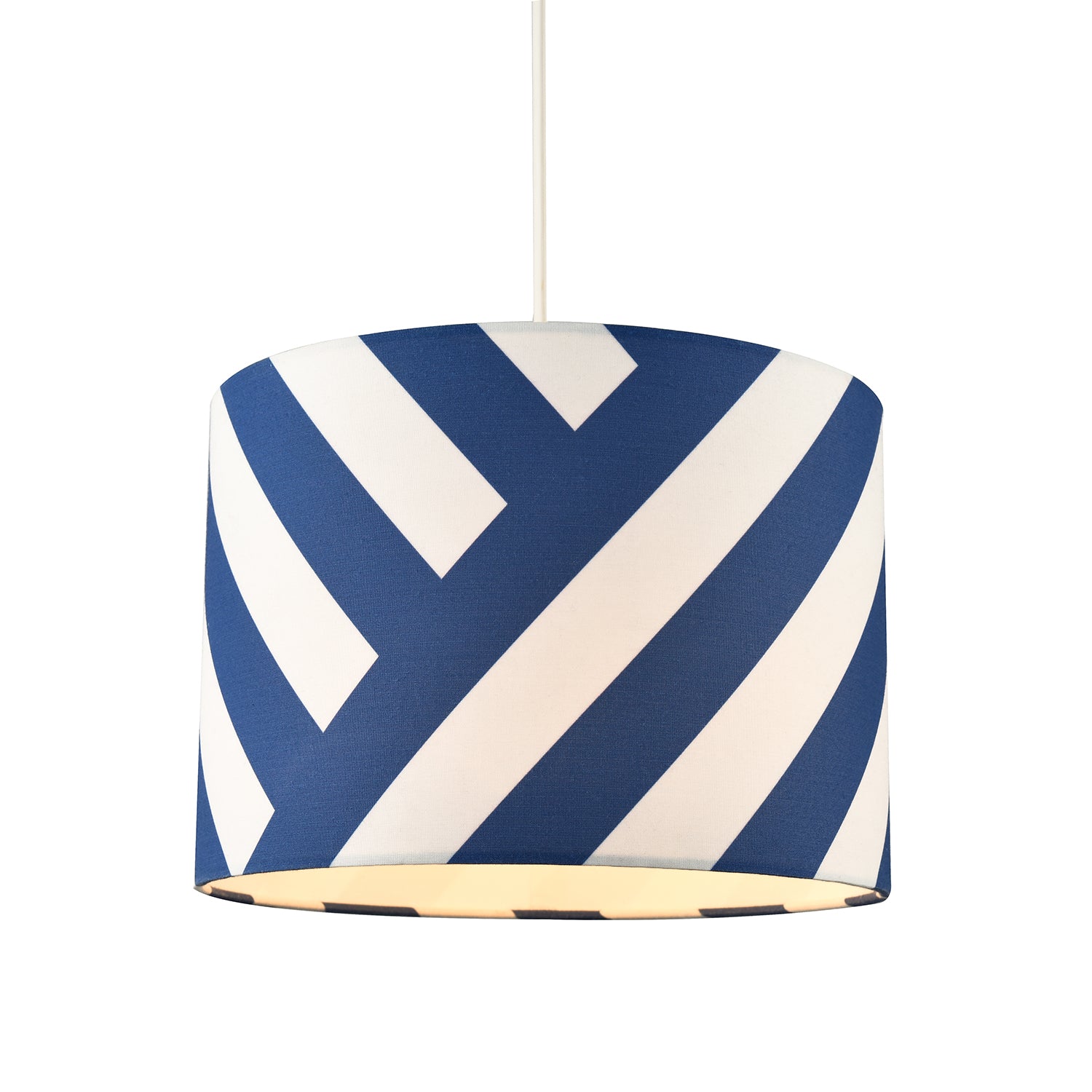 Midnight Blue and White Coastal Feel Lamp Shade with Diagonal Lines Image 2