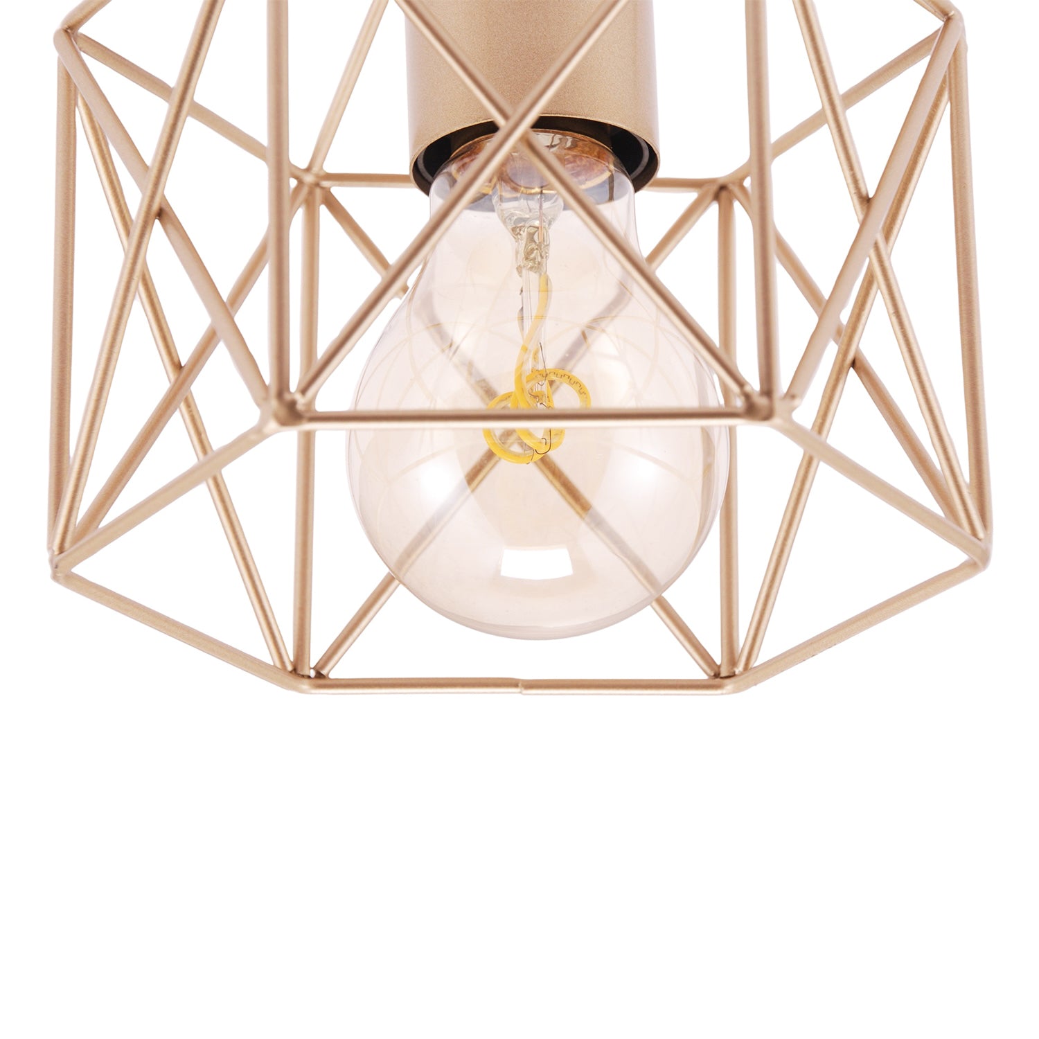 Vintage Industrial Satin Gold Ceiling Lighting Fitting with Wire Cage Design Image 5