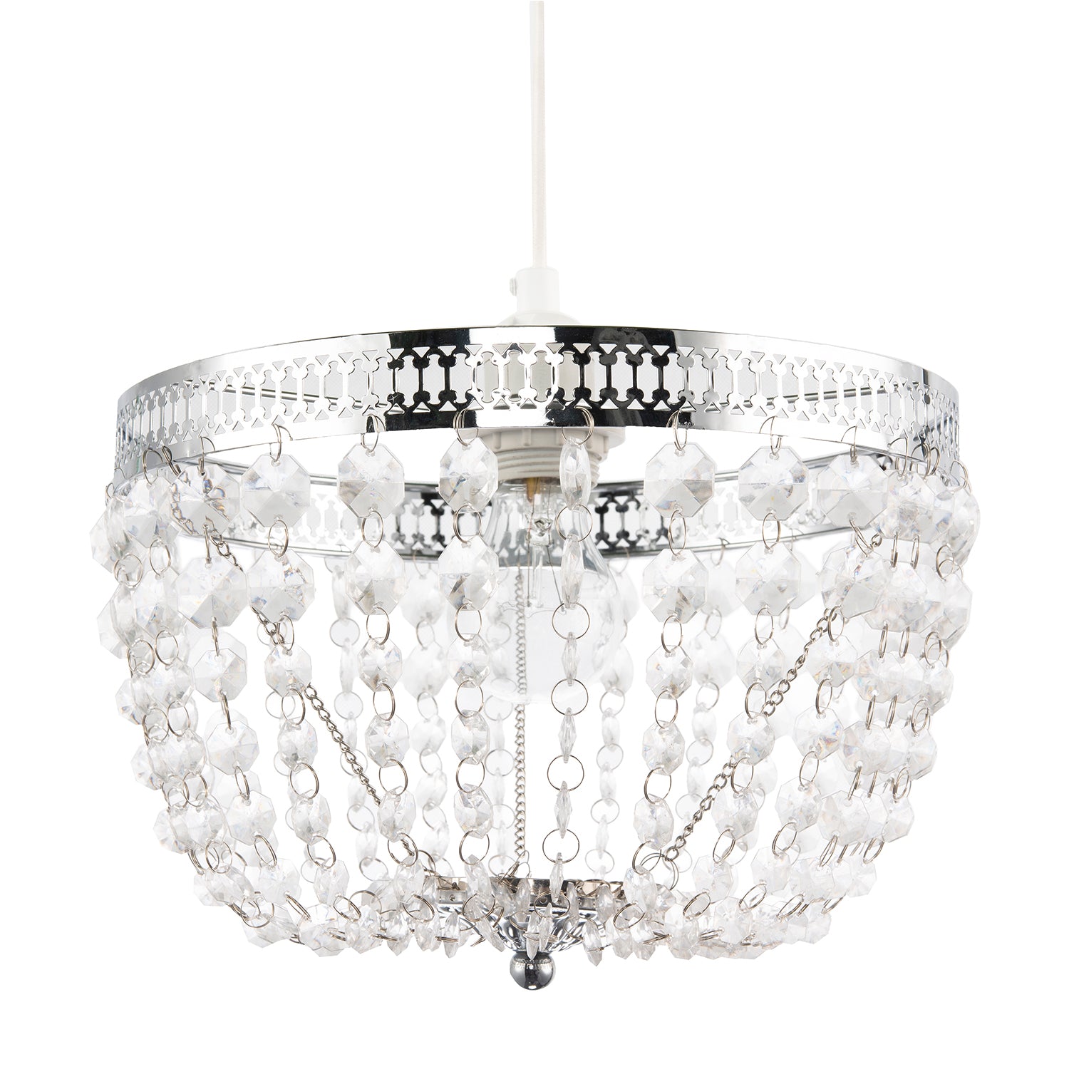 Traditional Vintage Chrome Pendant Lighting Shade with Clear Acrylic Image 1