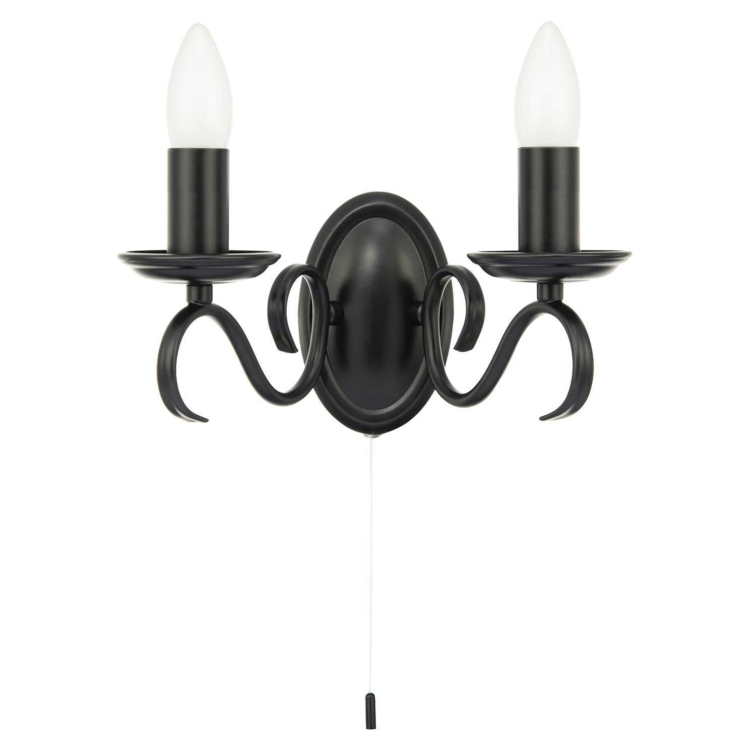 Traditional Wall Light Fixture with Pull Switch and Black Arms and Sconces Image 1