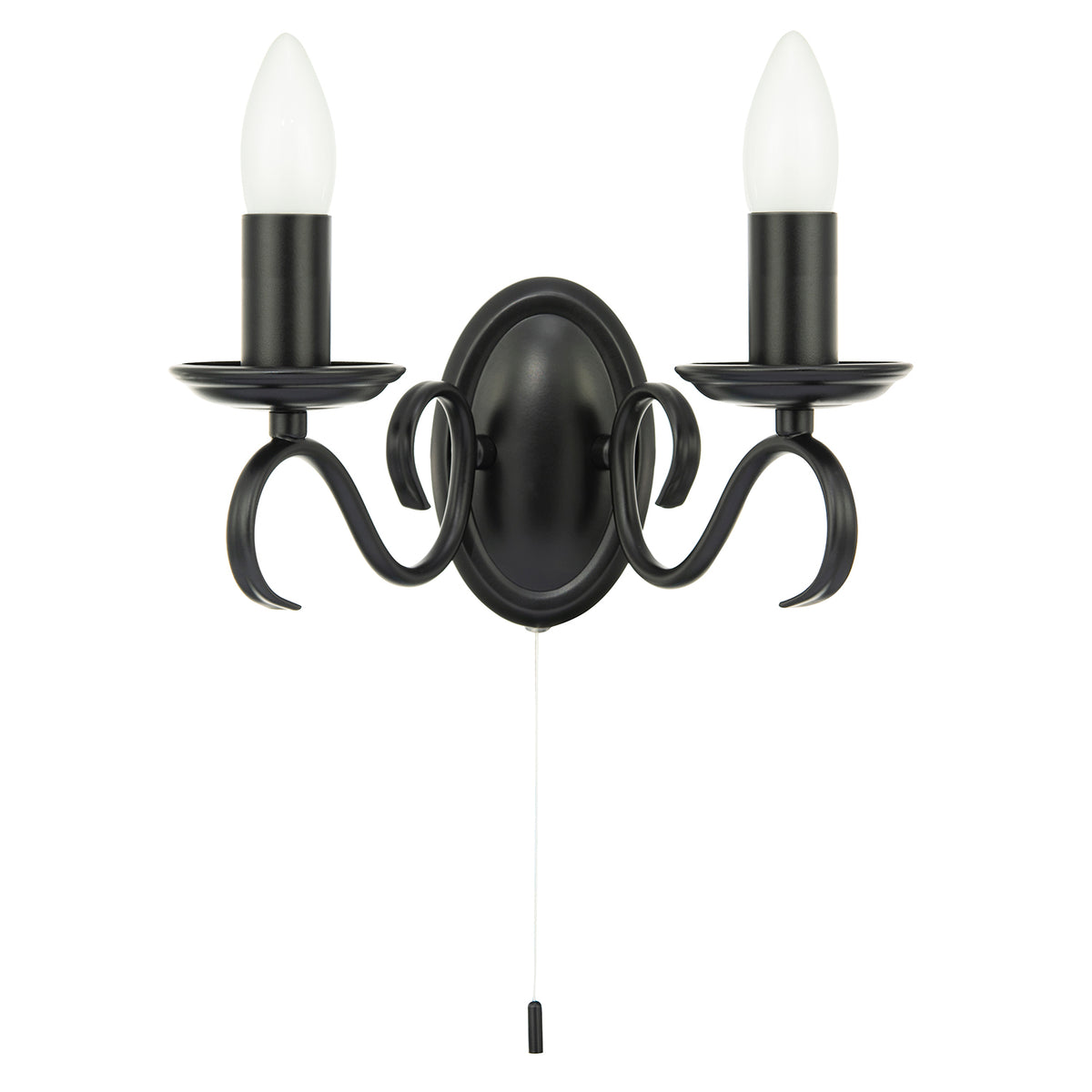Traditional Wall Light Fixture with Pull Switch and Black Arms and Sconces Image 1