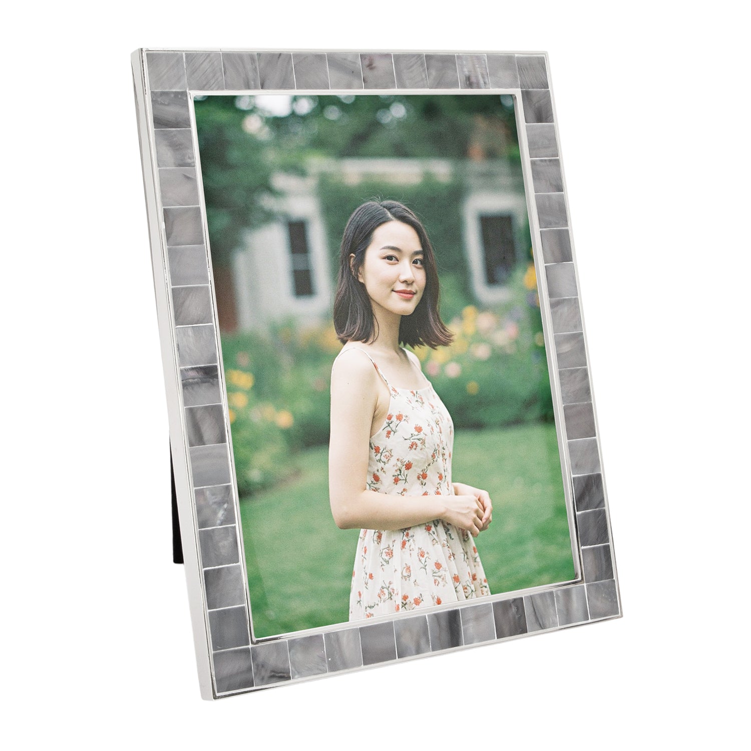 Beautiful Grey Mother of Pearl 5 x 7 Picture Frame with Nickel Trim Image 2
