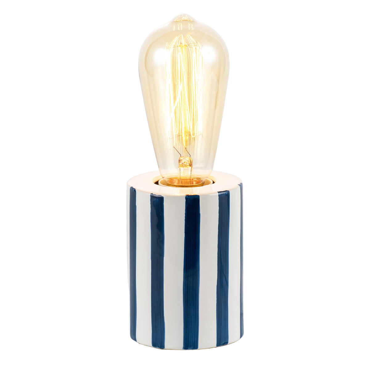 Coastal Midnight Blue and White Gloss Striped Ceramic Table Lamp Image 2