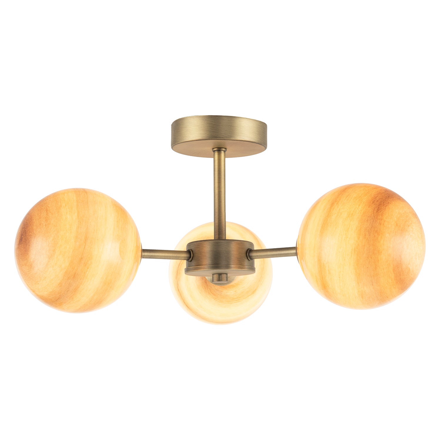 Designer Antique Brass Ceiling Light with Stripe Marble Glass Shades Image 2