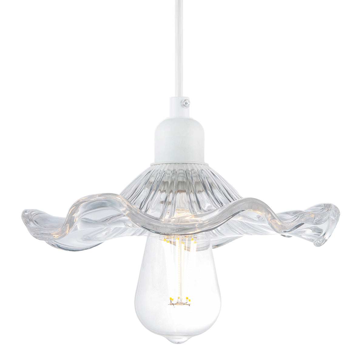 Designer Ribbed Clear Glass Pendant Light Shade with Wavy Ruffled Edge Image 2