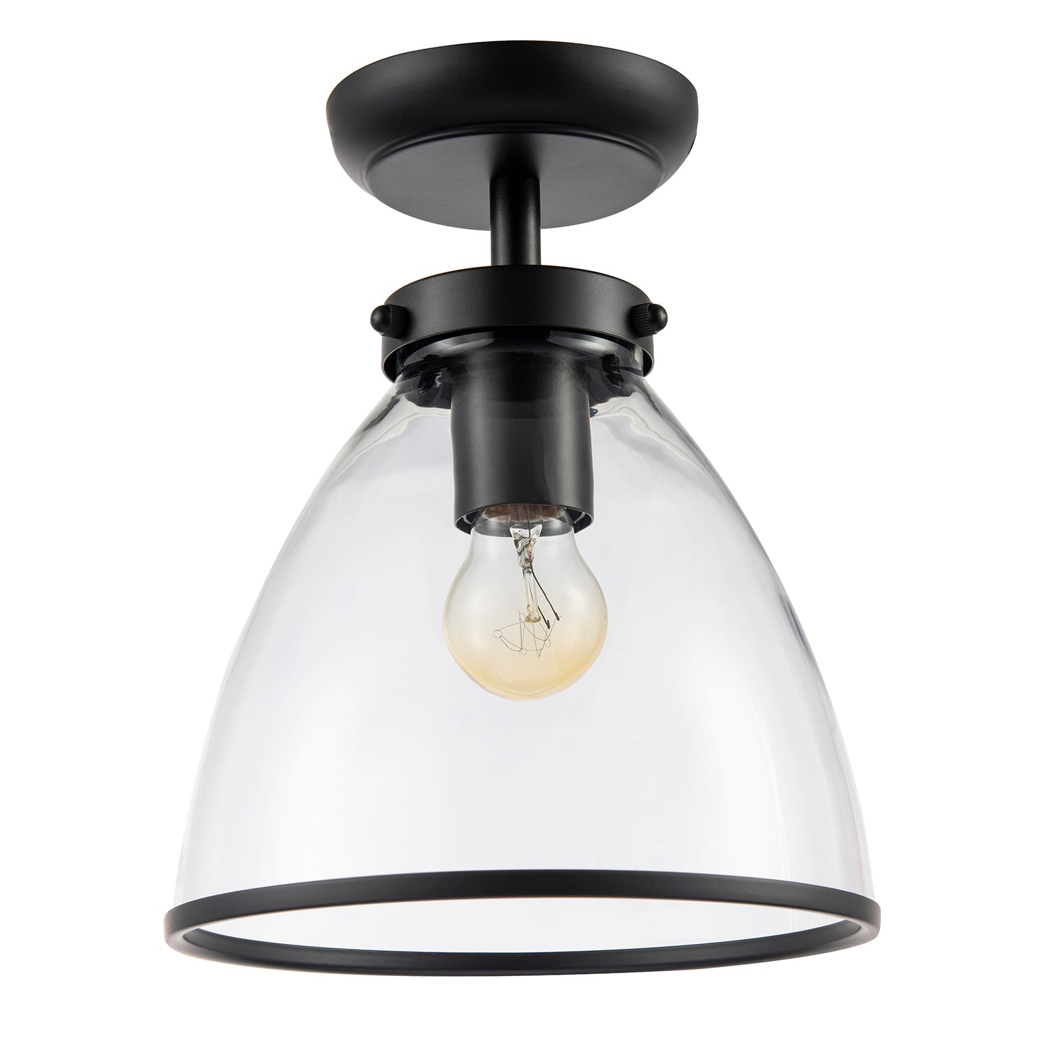 Industrial Style Matte Black Ceiling Lamp Fitting with Transparent Glass Shade Image 1