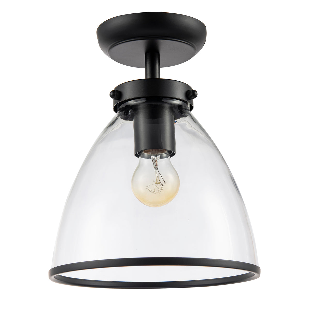Industrial Style Matte Black Ceiling Lamp Fitting with Transparent Glass Shade Image 1