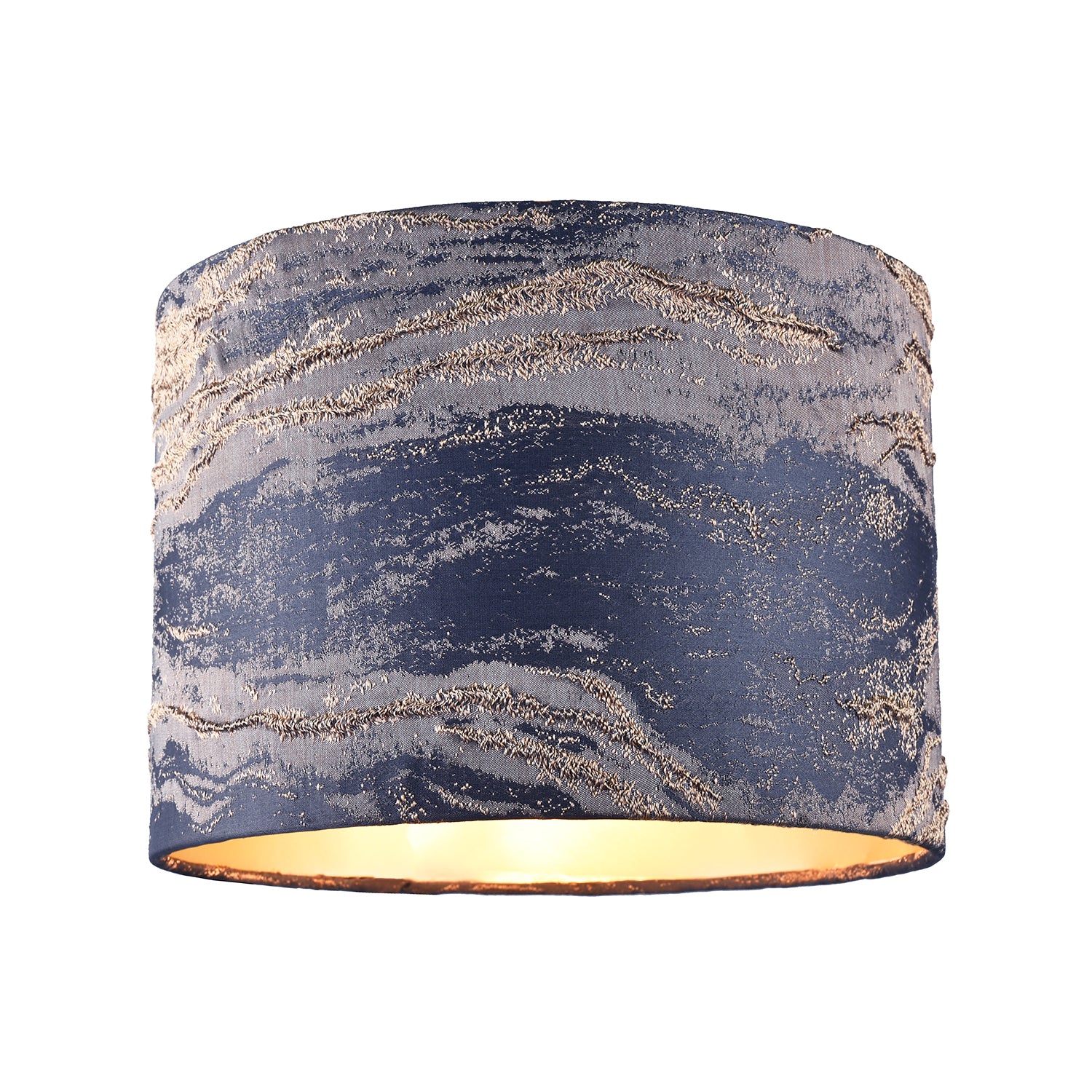 Navy Blue Jacquard Cotton Lamp Shade with Gold Leaf Foil Wavy Decor