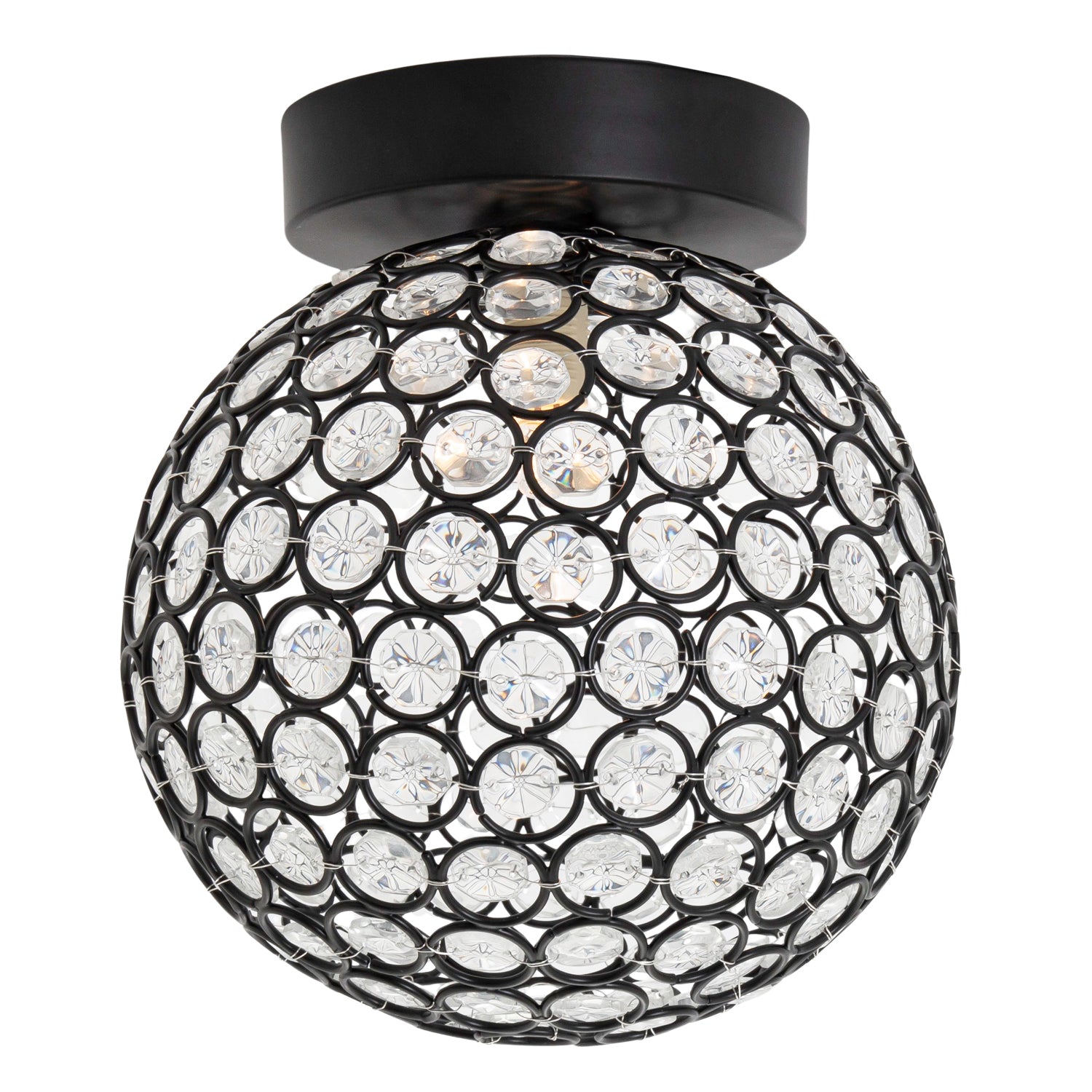 Modern Matte Black and Clear Beaded Glass IP44 Rated Bathroom Ceiling Light Image 1