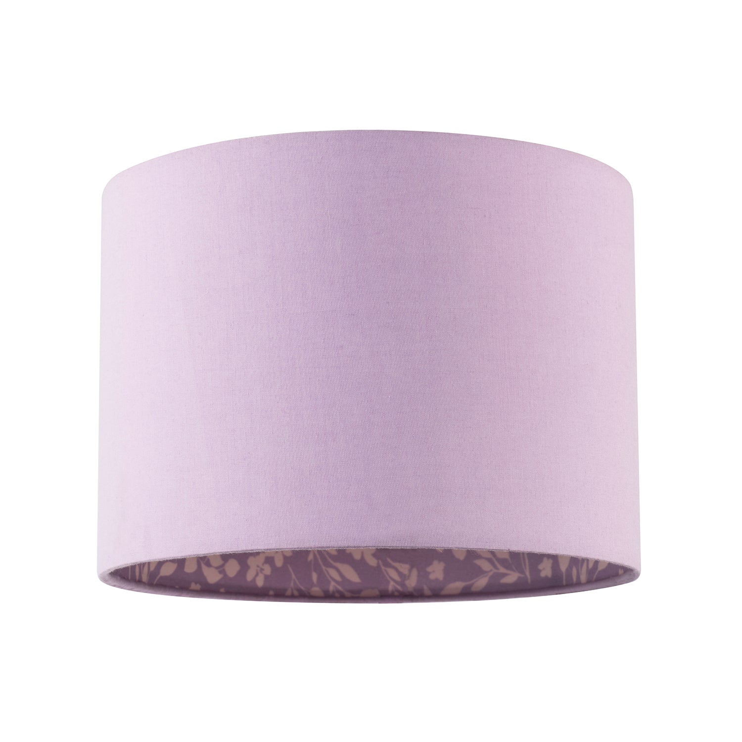 Lilac Cotton Drum Lamp Shade with Inner White Floral Pattern Lining Image 1
