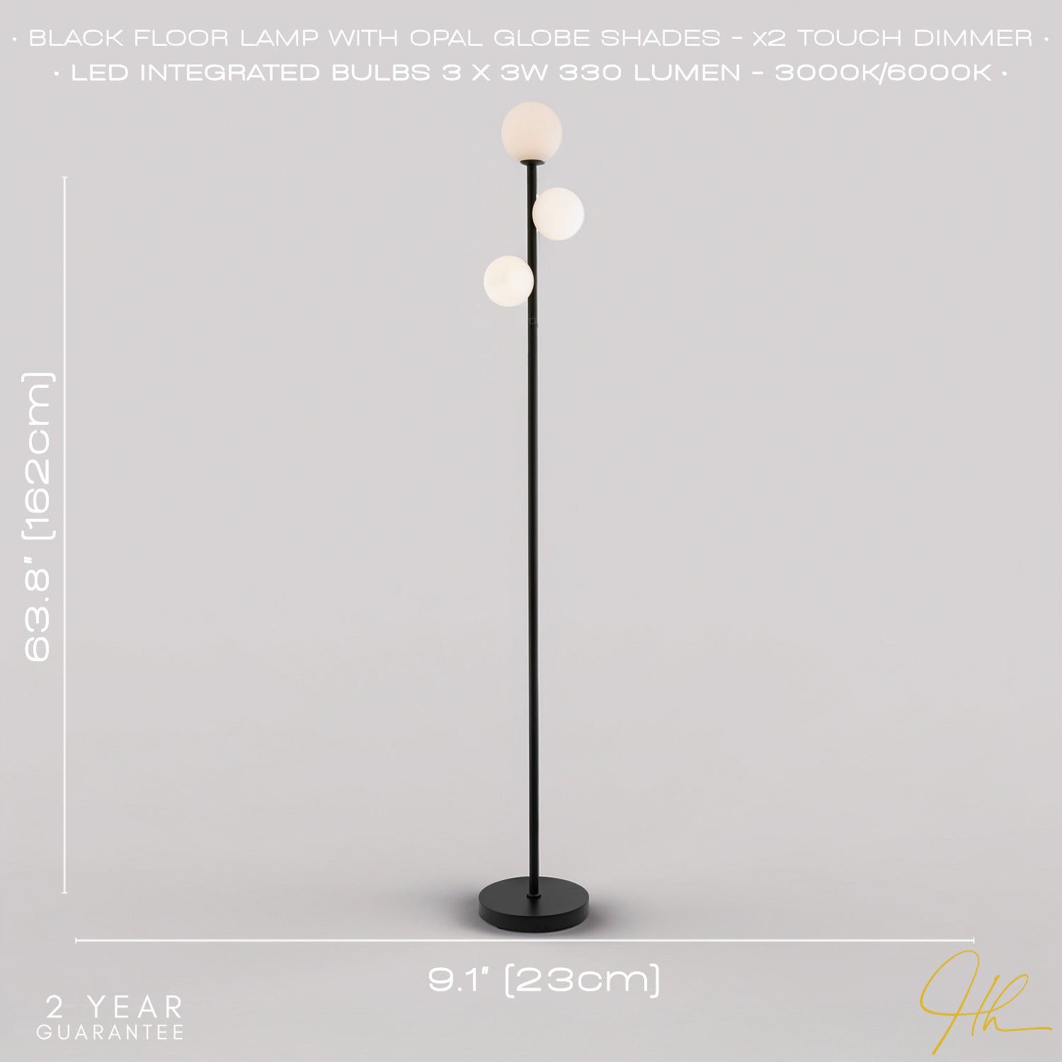 Modern Touch Dimmer CCT Black Floor Lamp with Opal White Glass Globe Shades Image 6