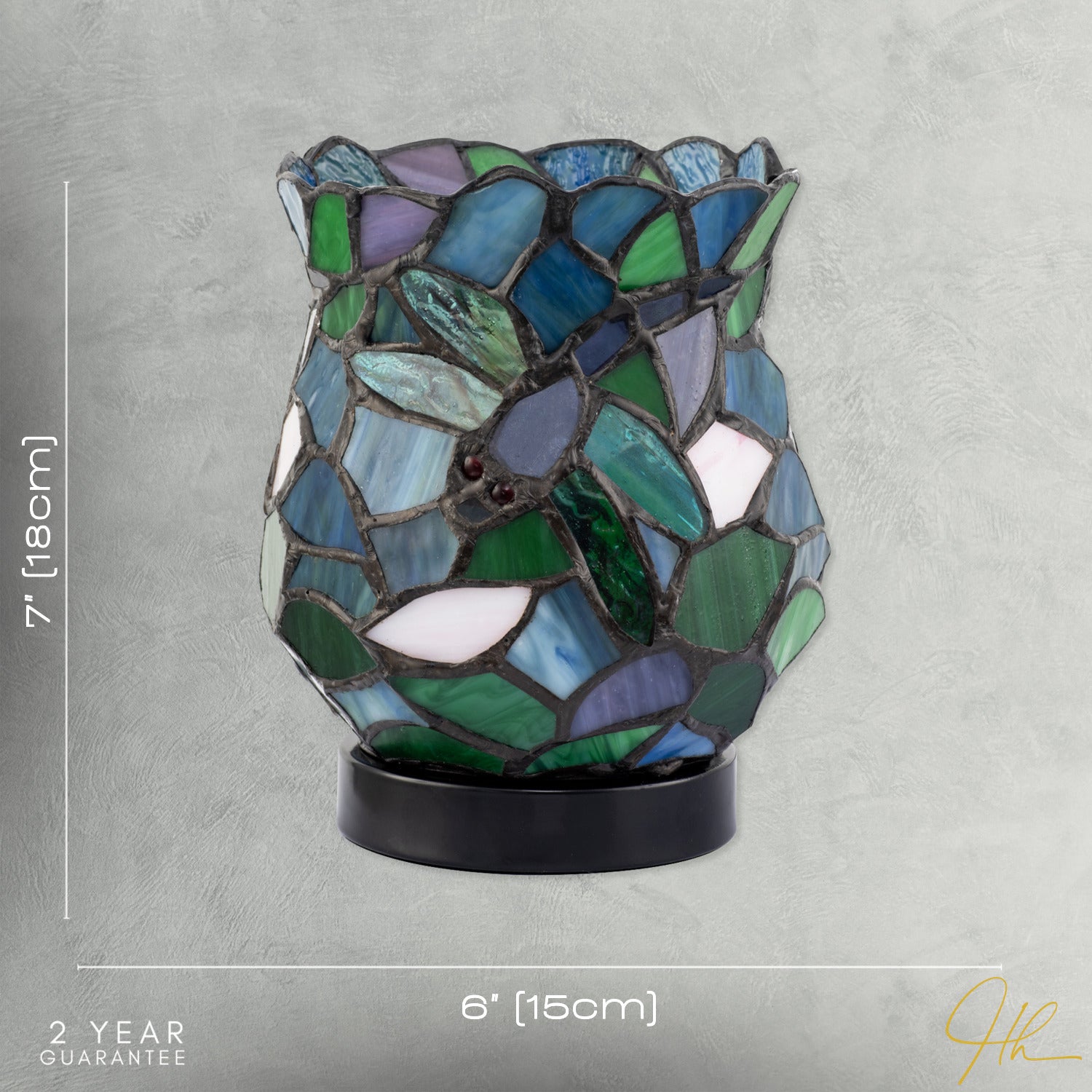Dragonfly Themed Open Top Blue and Green Stained Glass Tiffany Lamp Image 7
