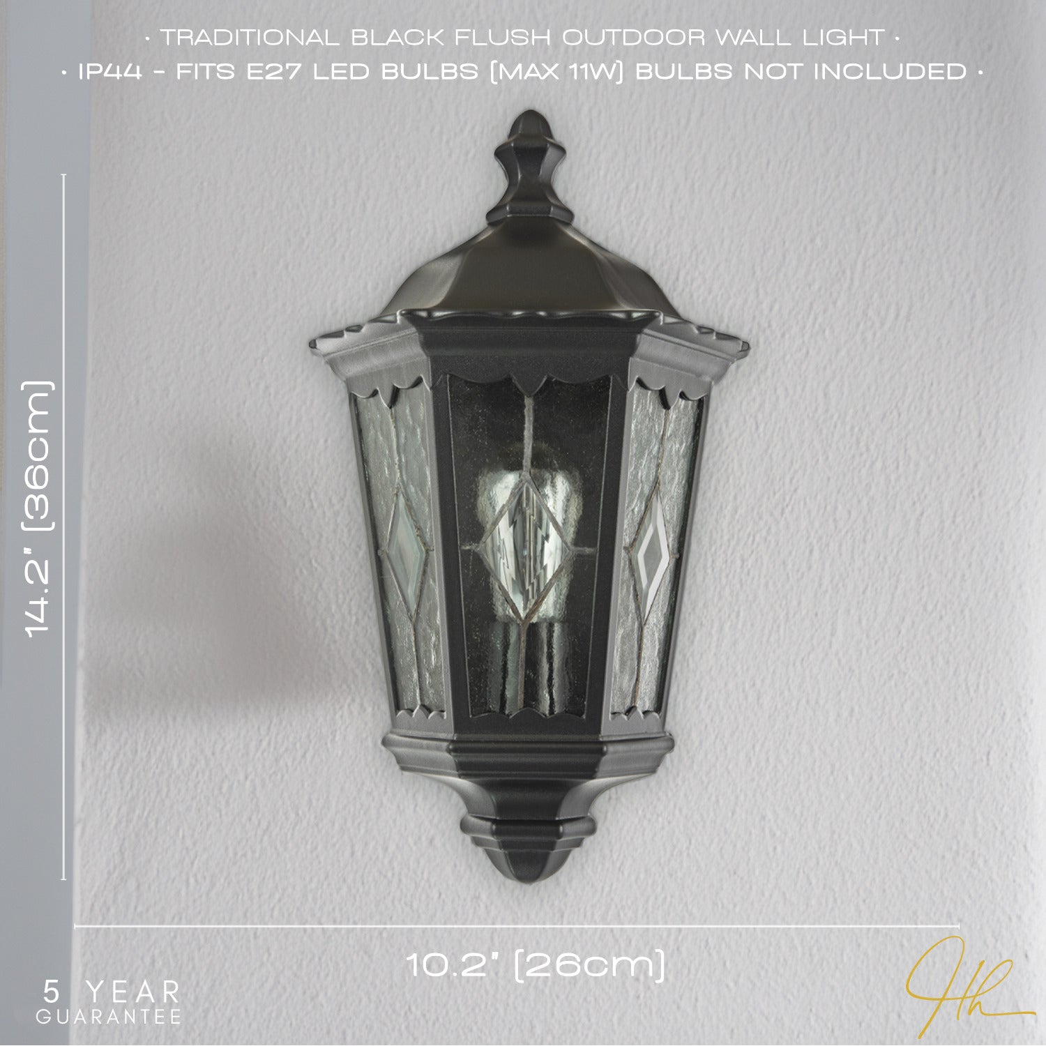 Traditional Black Half Lantern Outdoor Wall Lamp with Cathedral Textured Glass Image 6