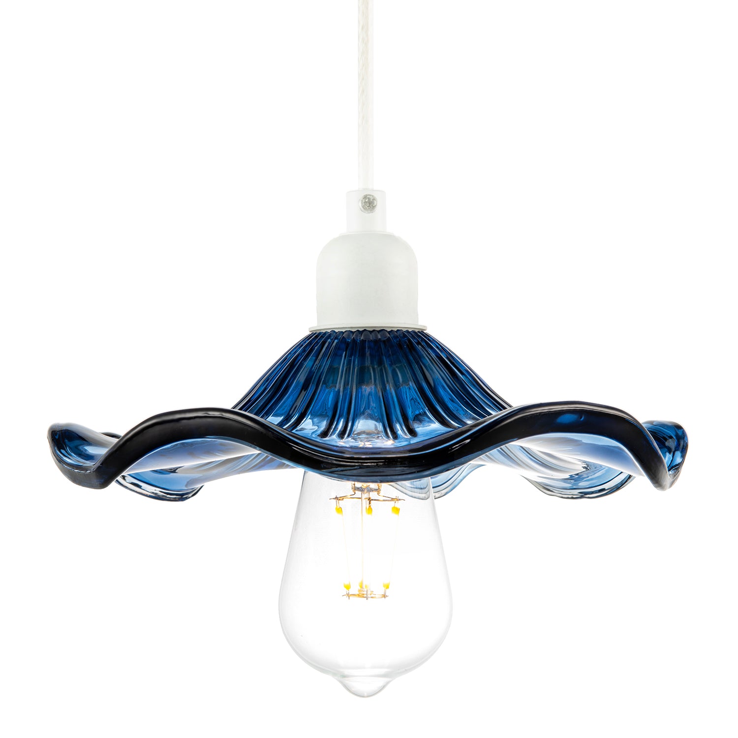 Designer Ribbed Midnight Glass Pendant Shade with Wavy Ruffled Edge Image 2